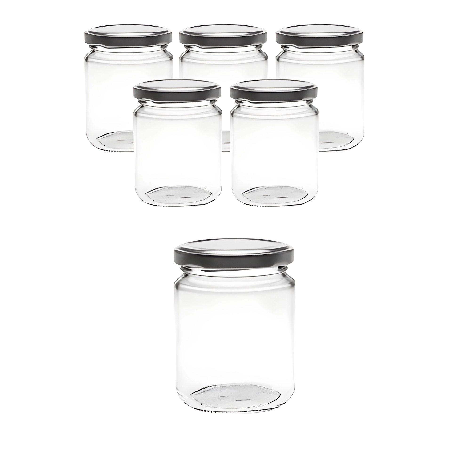 6er Set Rundglas 275 ml mit Deckel silber