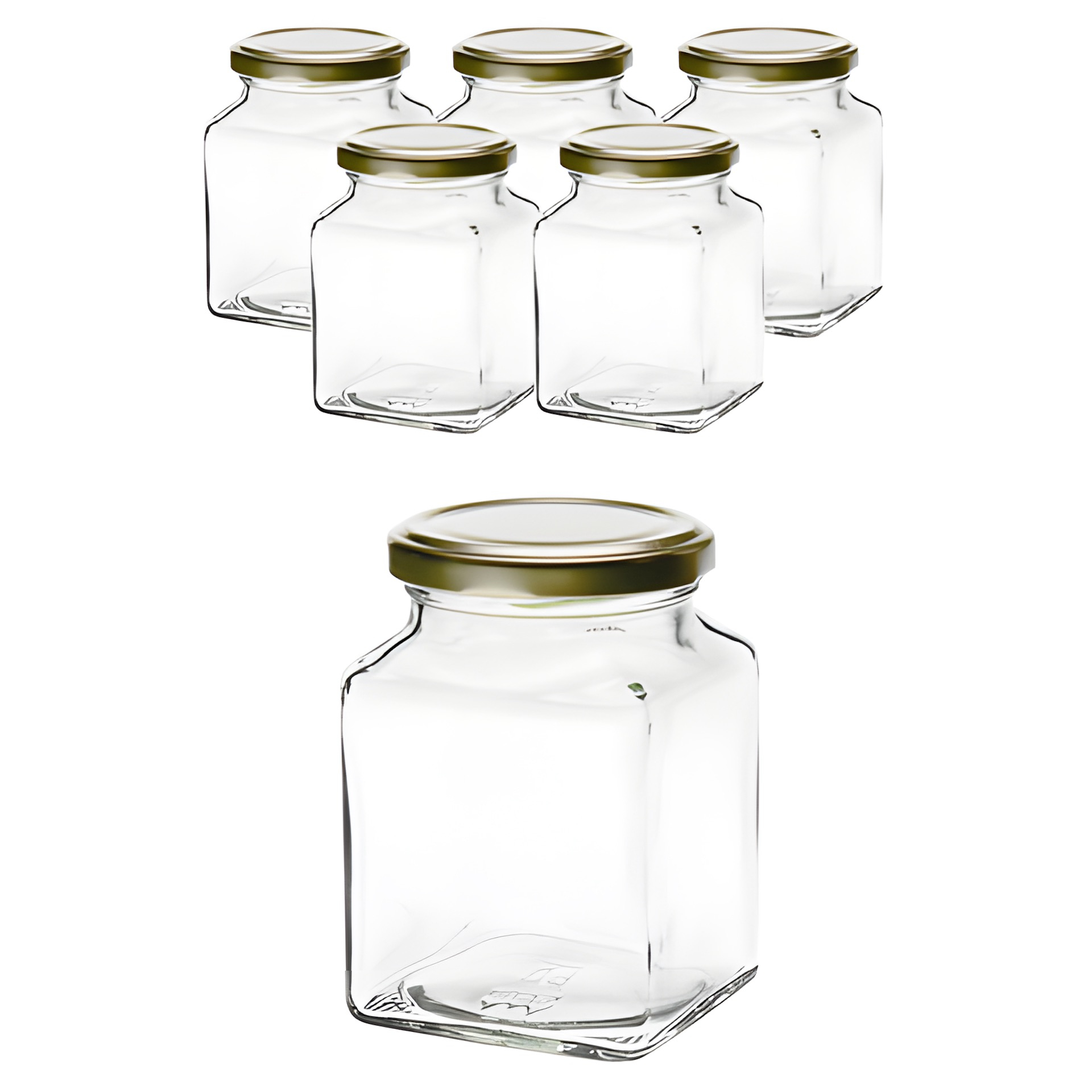 6er Set Quadratglas 314 ml mit Deckel gold