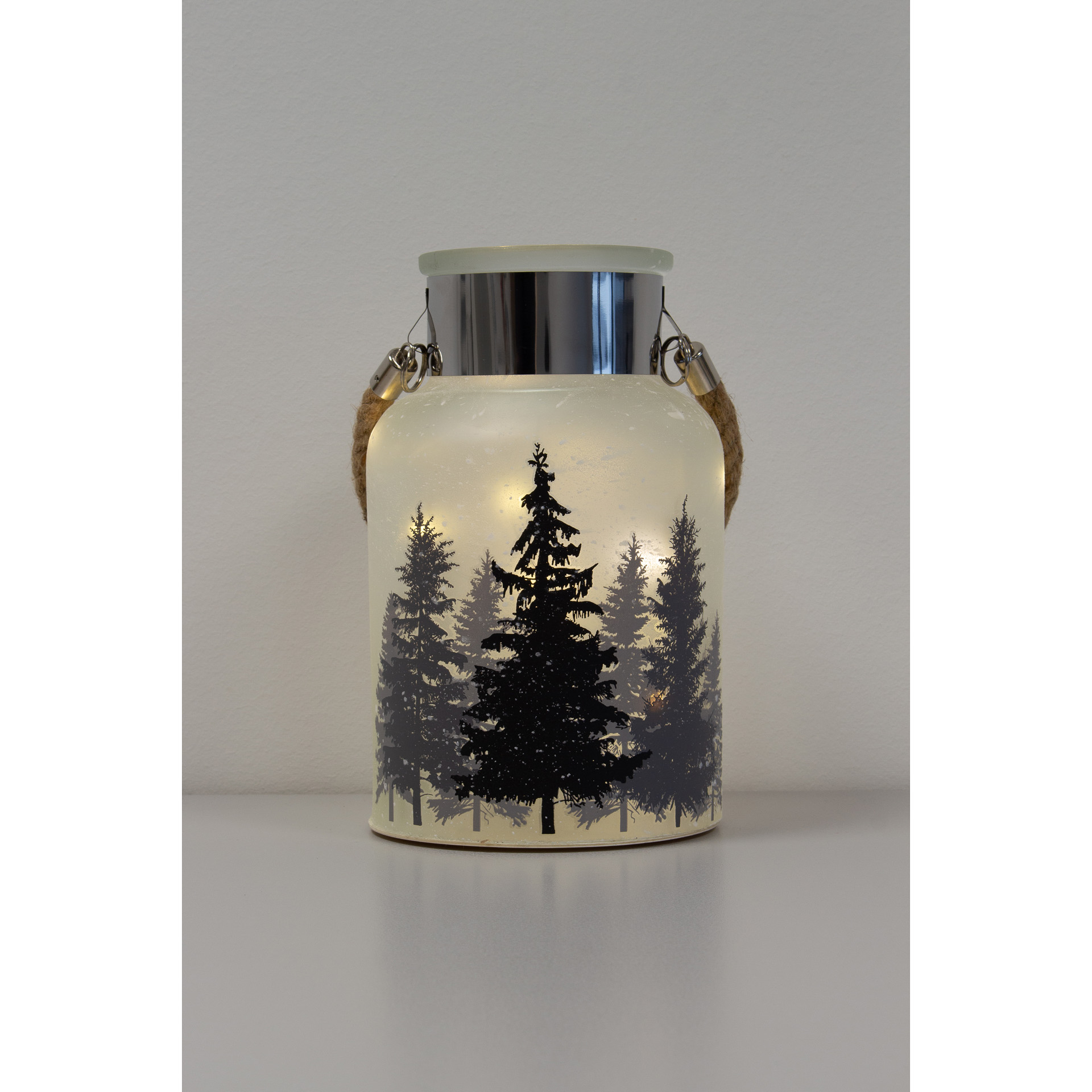 Deko-Glaslampe 'Tannenwald im Schnee' 24 cm, 10 LEDs