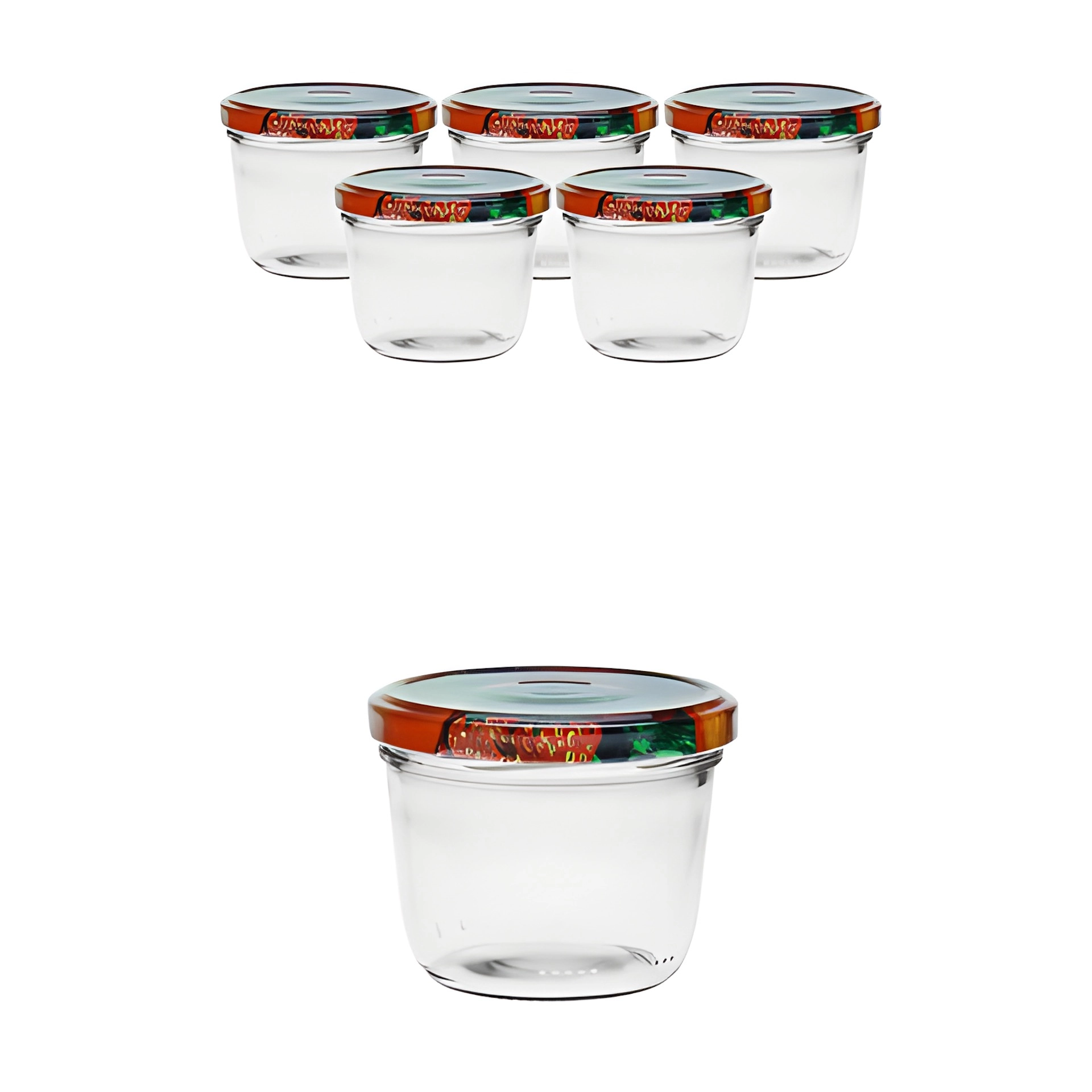 6er Set Sturzglas 230 ml mit Deckel Obstdekor