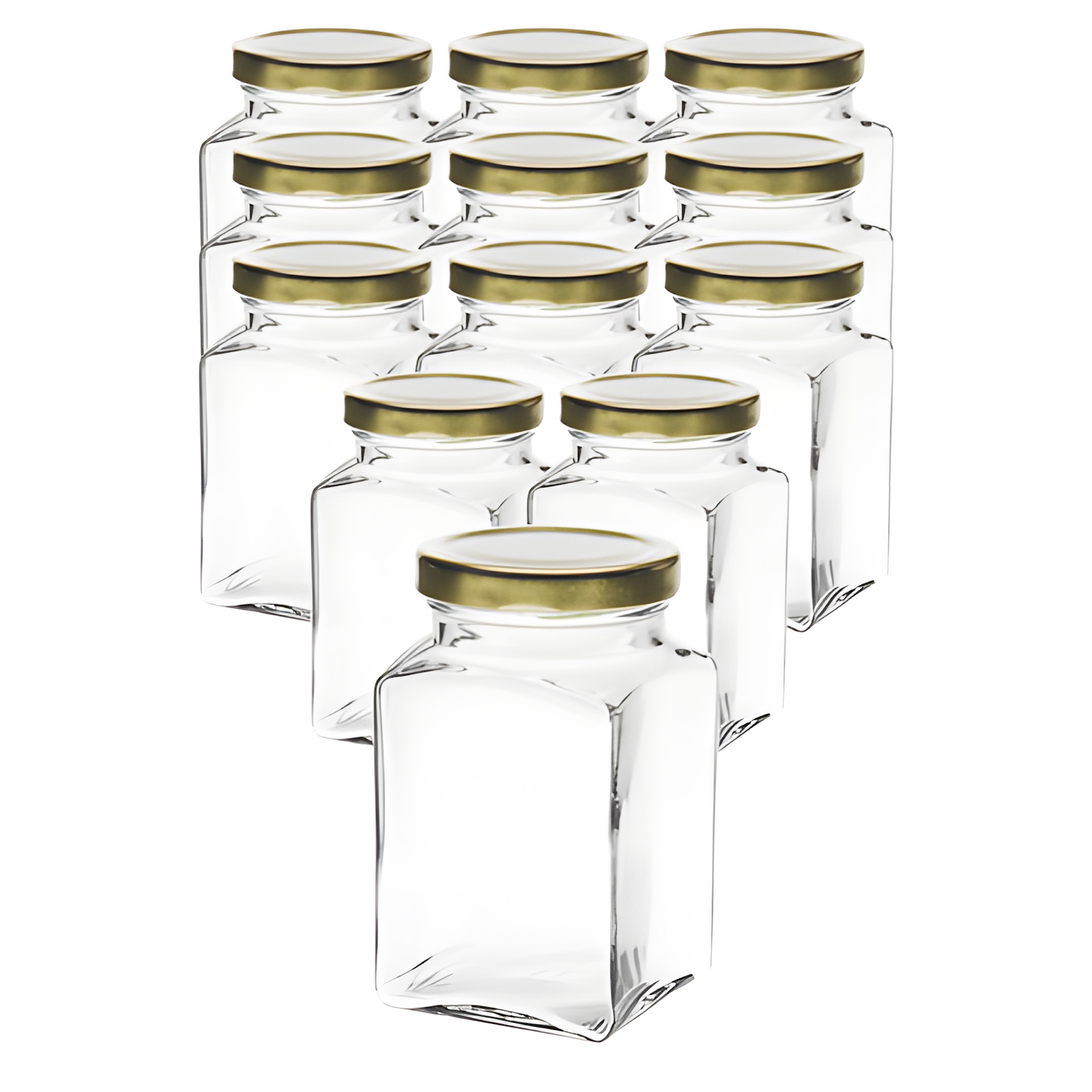 12er Set Quadratglas 260 ml mit Deckel gold