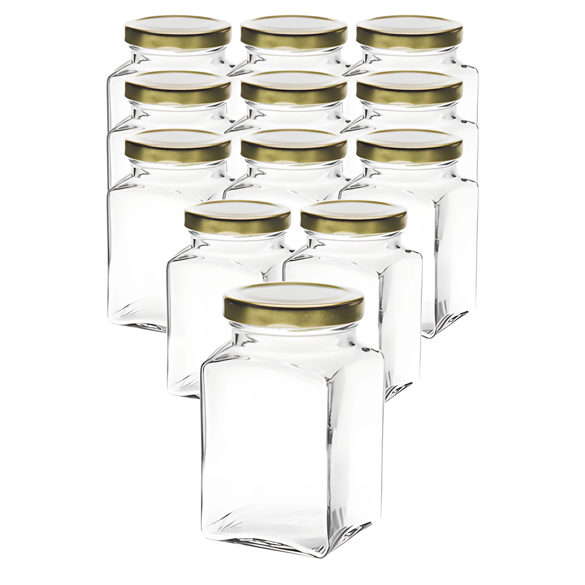 12er Set Quadratglas 260 ml mit Deckel gold