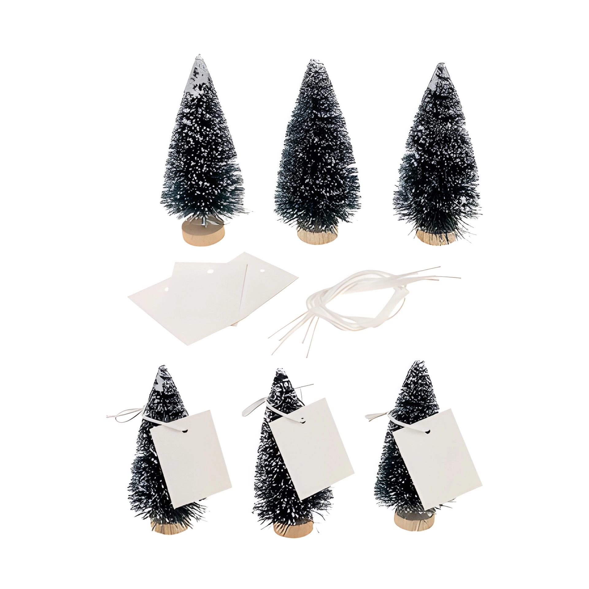 Deko-Tannenbaum 10 cm mit Anhängeetikett, 6 Stück
