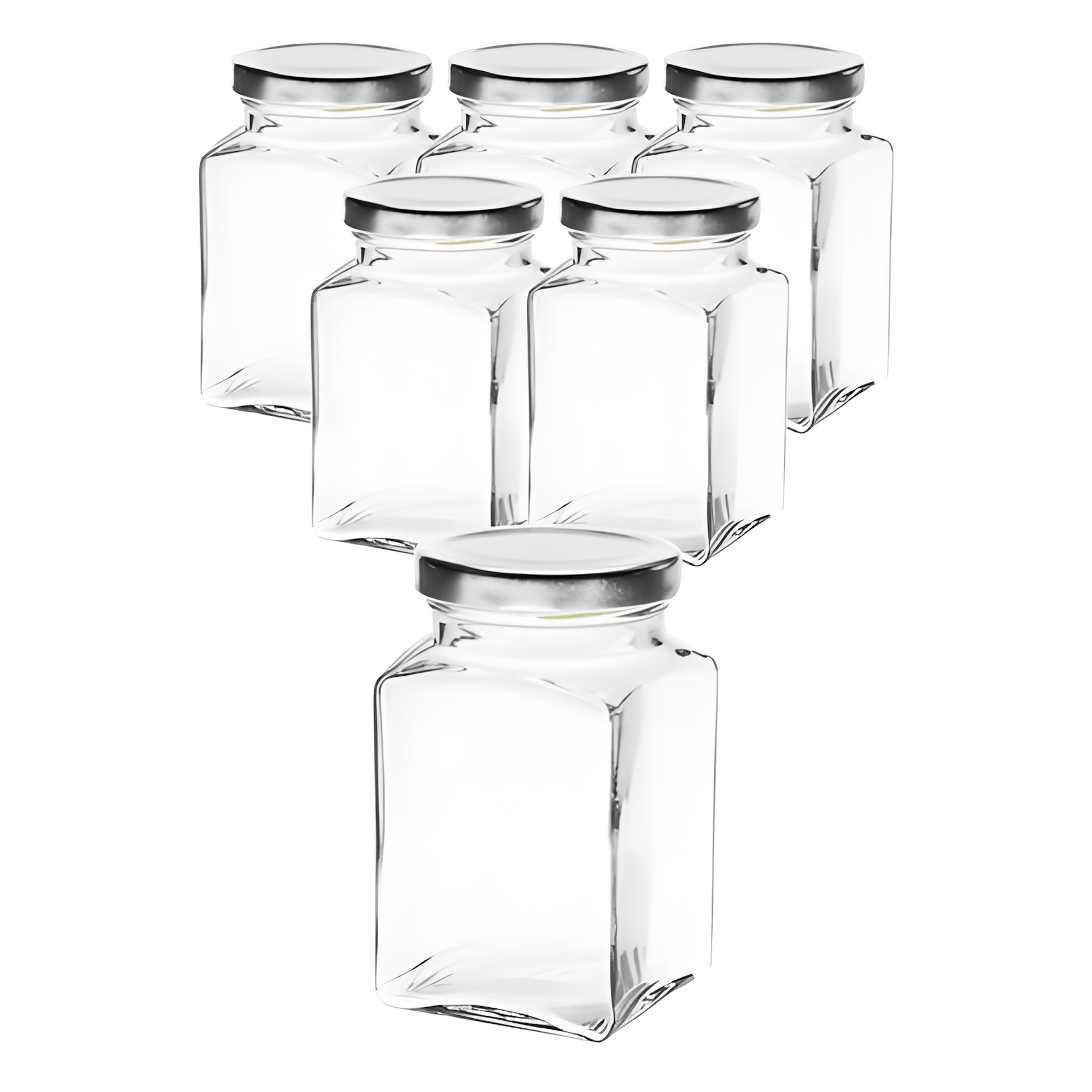 6er Set Quadratglas 260 ml mit Deckel silber