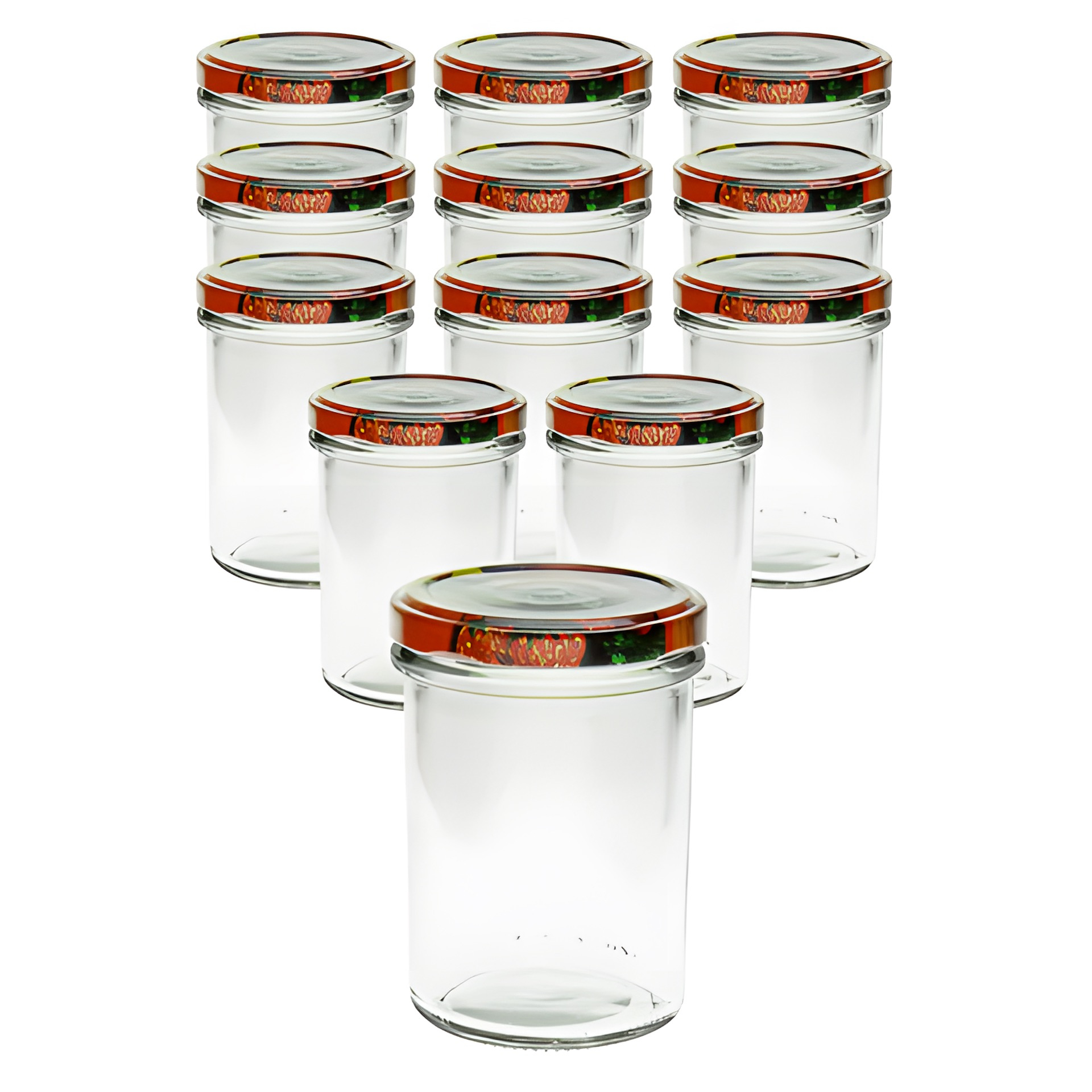 12er Set Sturzglas 230 ml hoch mit Deckel Obstdekor
