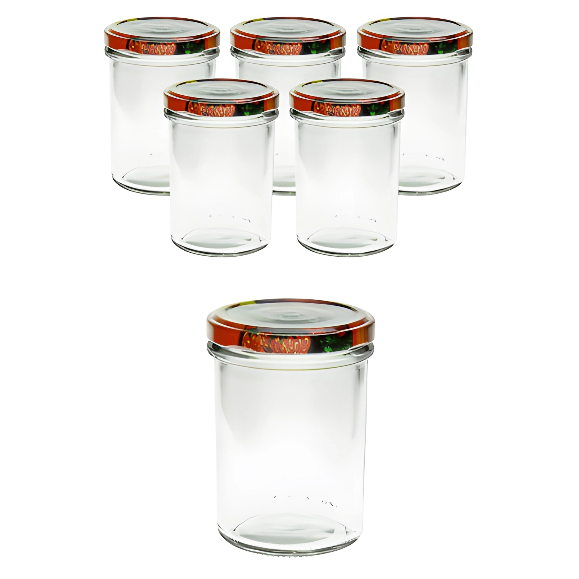 6er Set Sturzglas 230 ml hoch mit Deckel Obstdekor