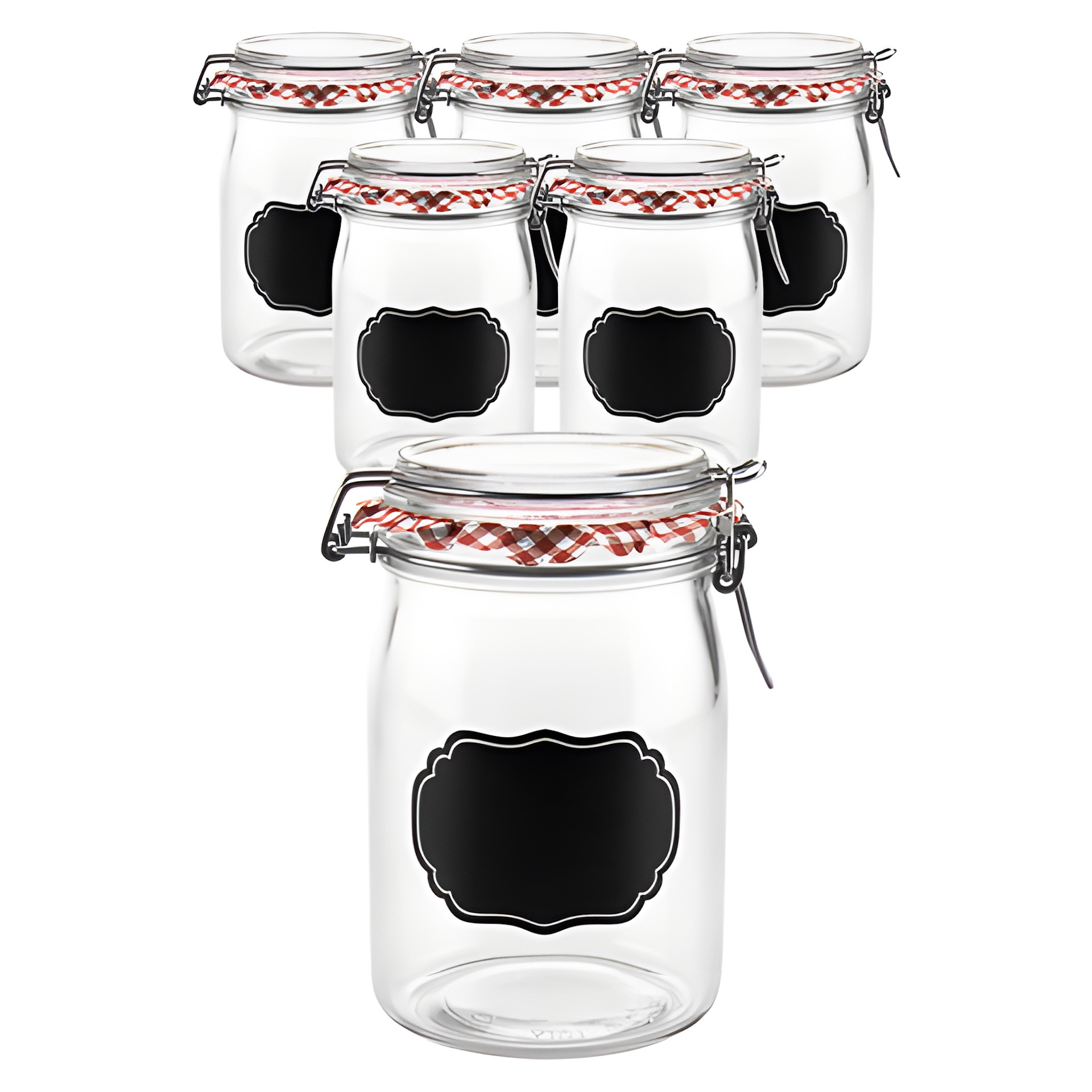 6er Set Bügelglas 'Ermetico' 1000 ml mit Tafel