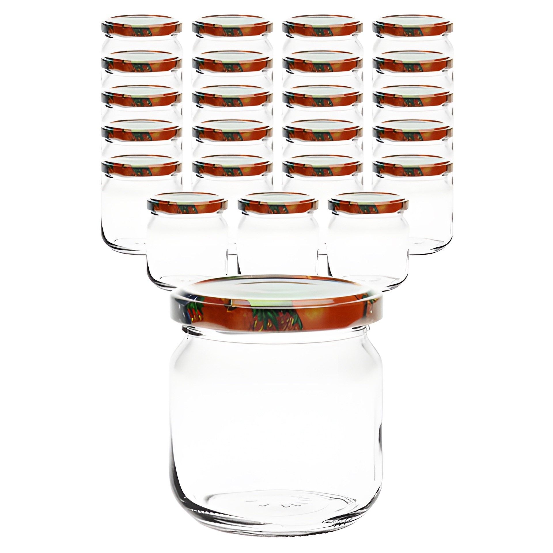 24er Set Rundglas 212 ml nieder mit Deckel Obstdekor