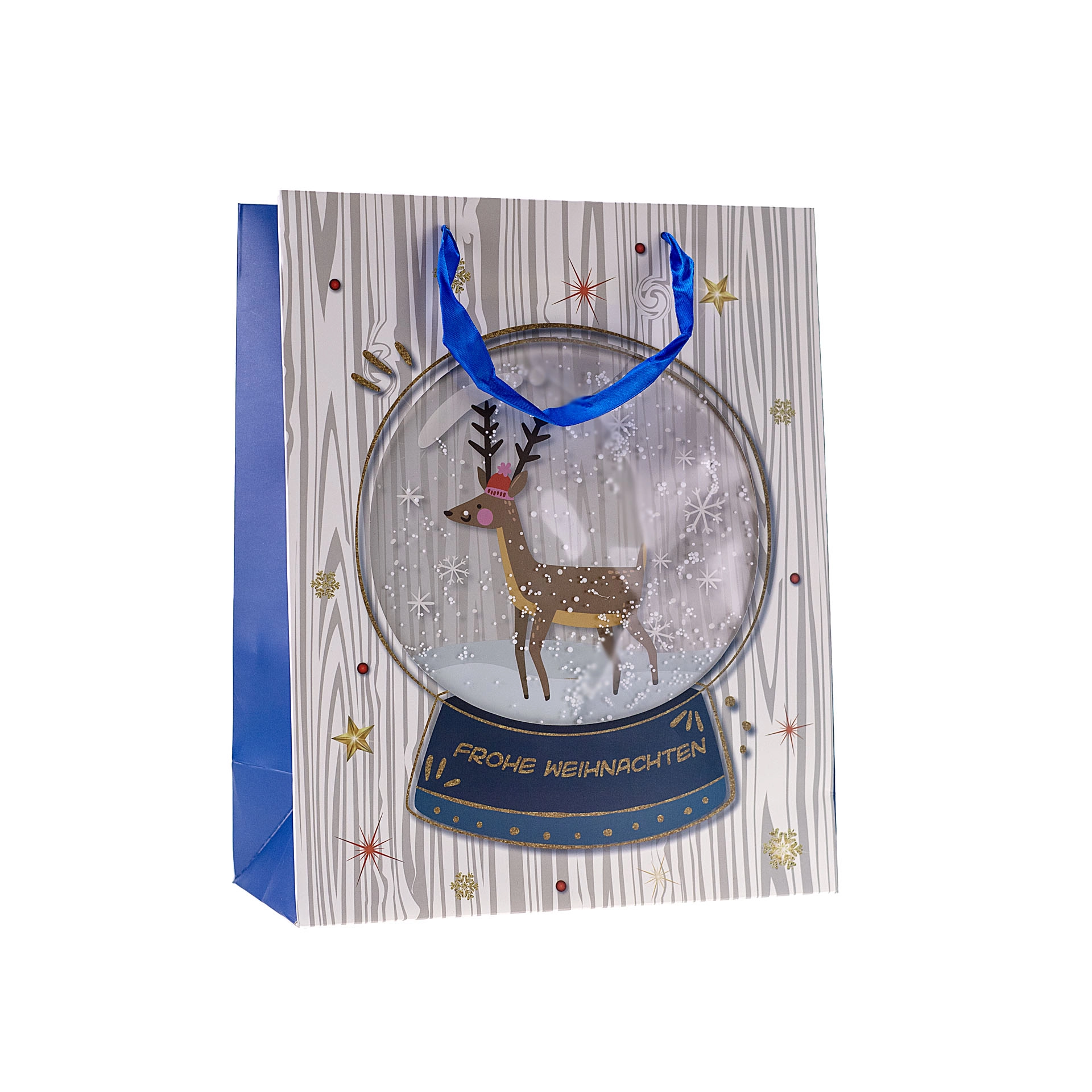 Geschenktüte 'Schneekugel mit Hirsch' weiß, groß