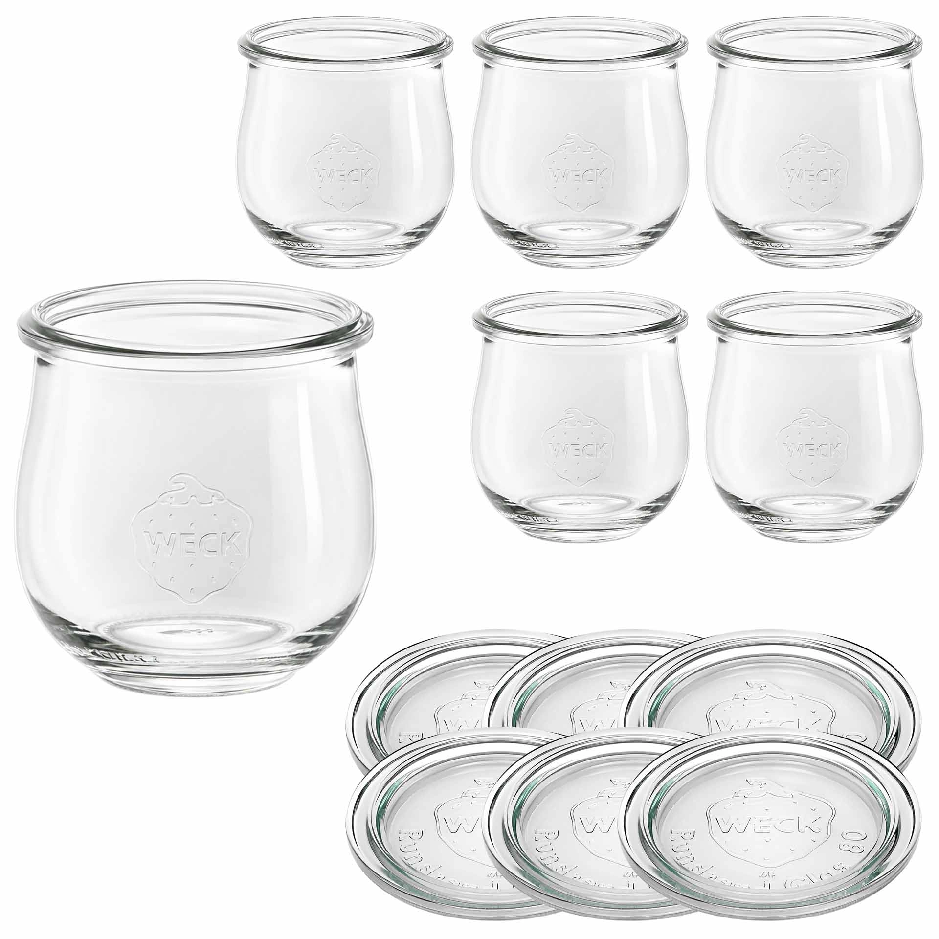 WECK-Tulpenglas 370 ml mit Glasdeckel, 6 Stück