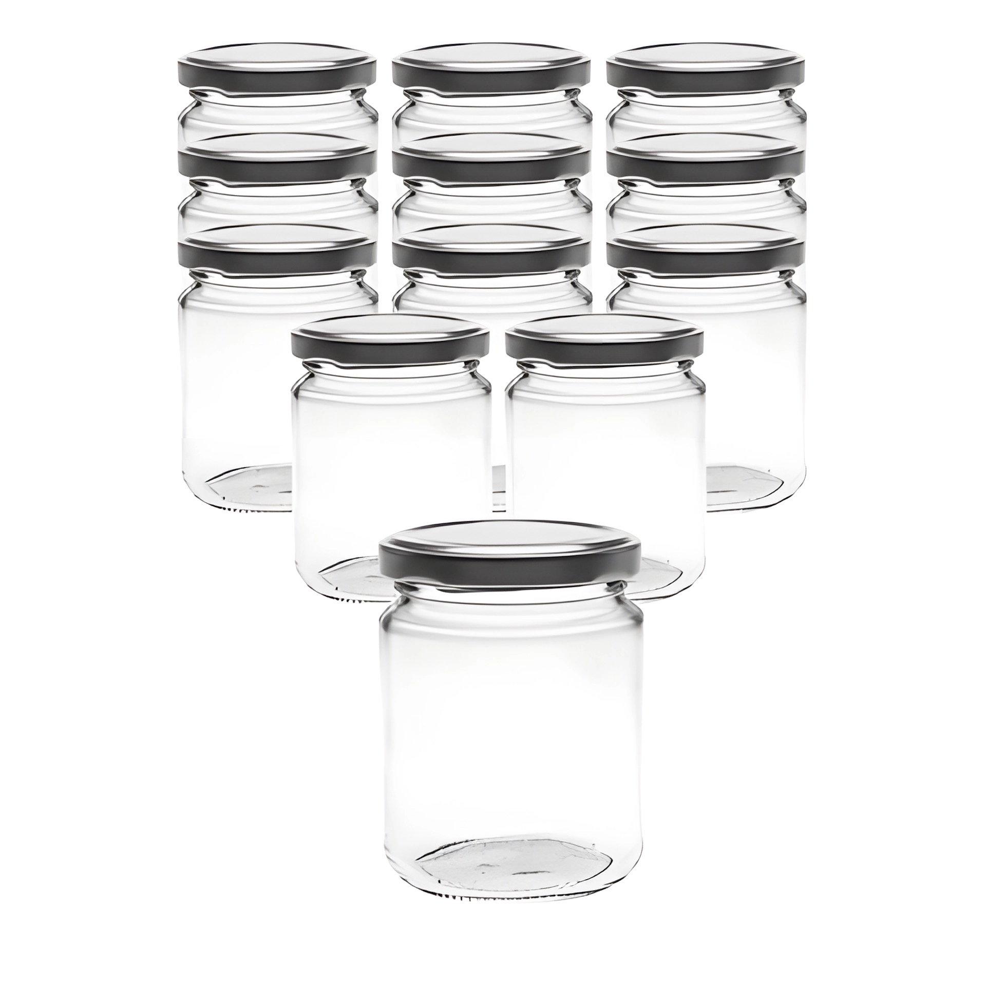 12er Set Rundglas 275 ml mit Deckel silber