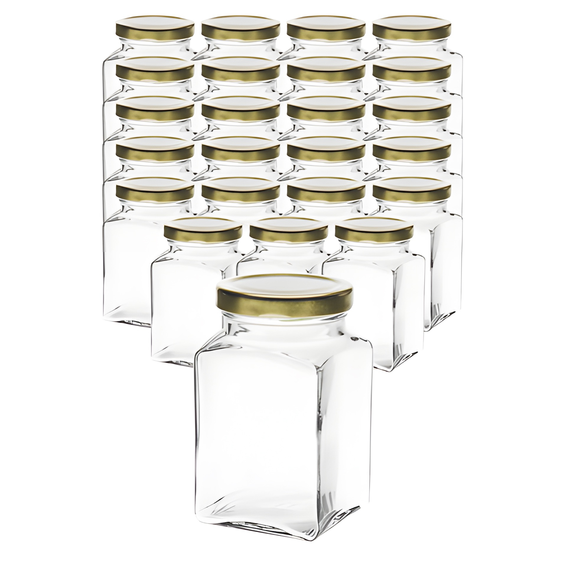 24er Set Quadratglas 260 ml mit Deckel gold