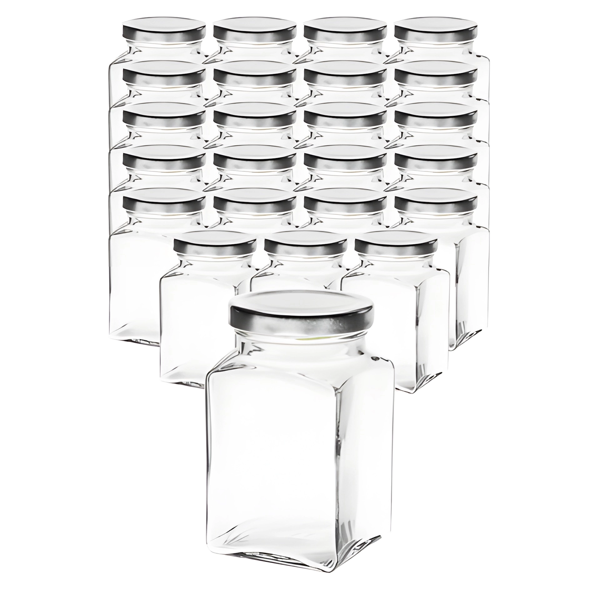 24er Set Quadratglas 260 ml mit Deckel silber