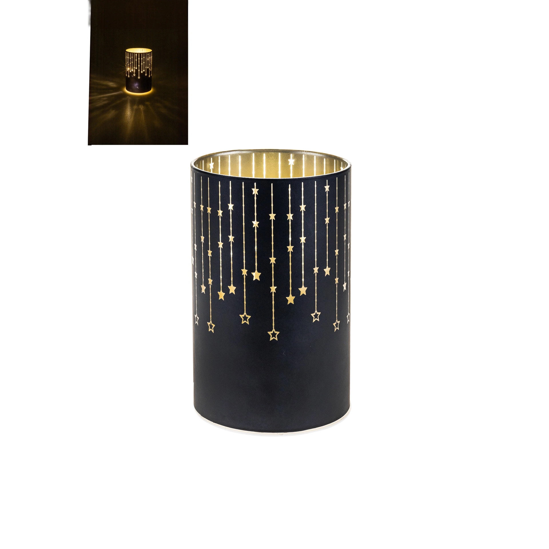 Deko-Glaslampe 'Sterne' 14 cm, schwarz, 10 LEDs mit Timer