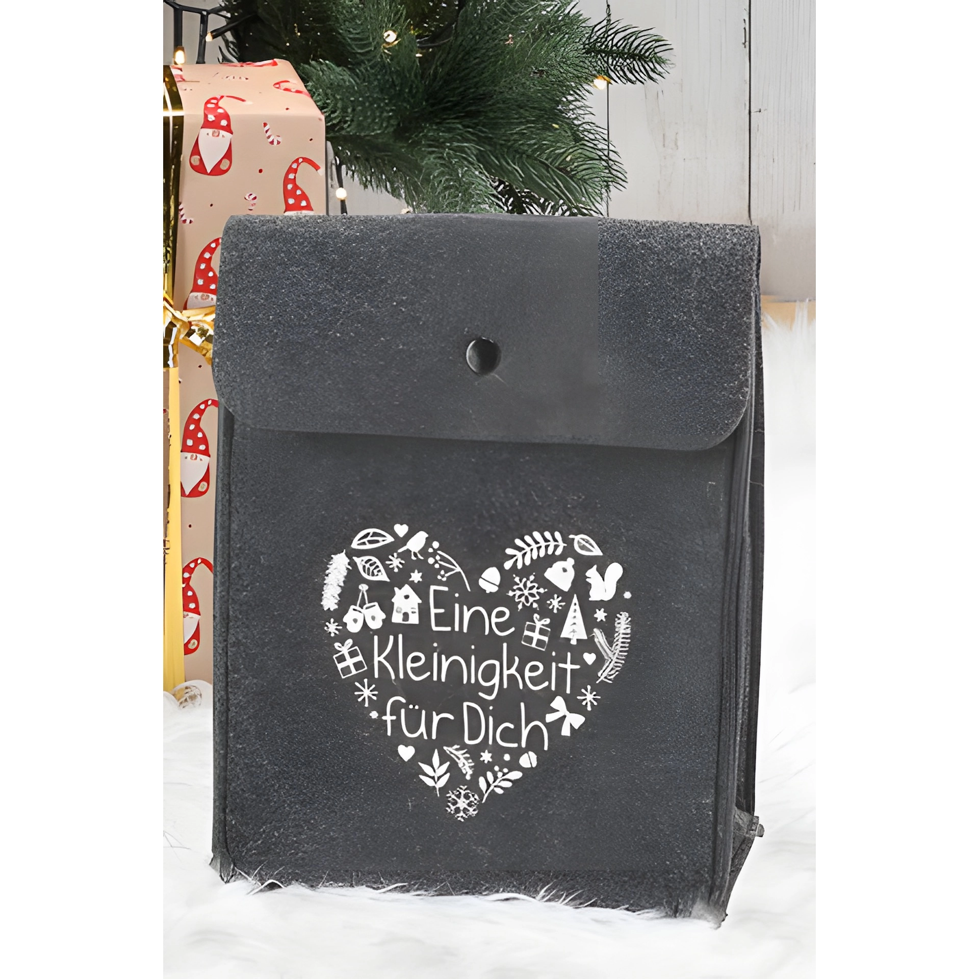 Geschenktasche mit Druckknopf, 20 x 25 cm, anthrazit