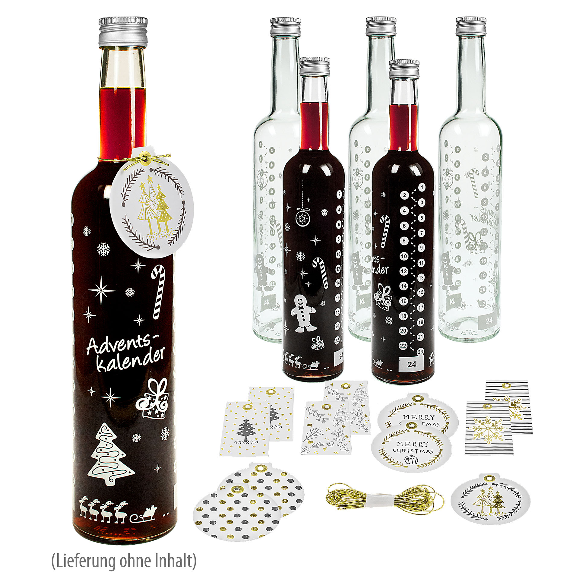Adventskalender-Flasche, 6er Set