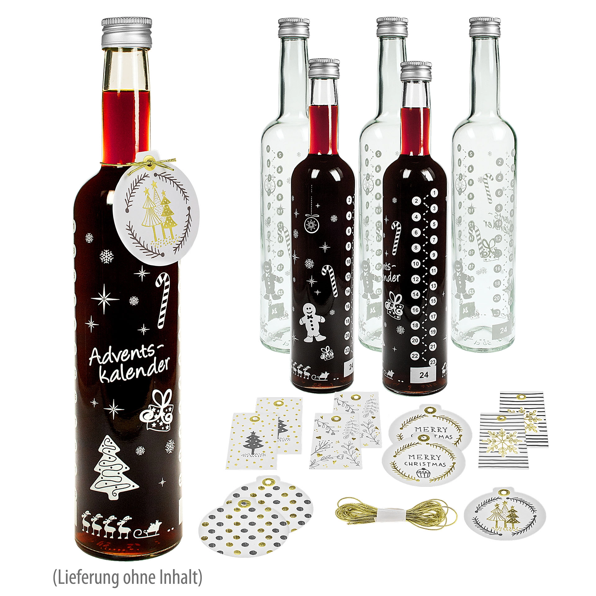 Adventskalender-Flasche, 6er Set