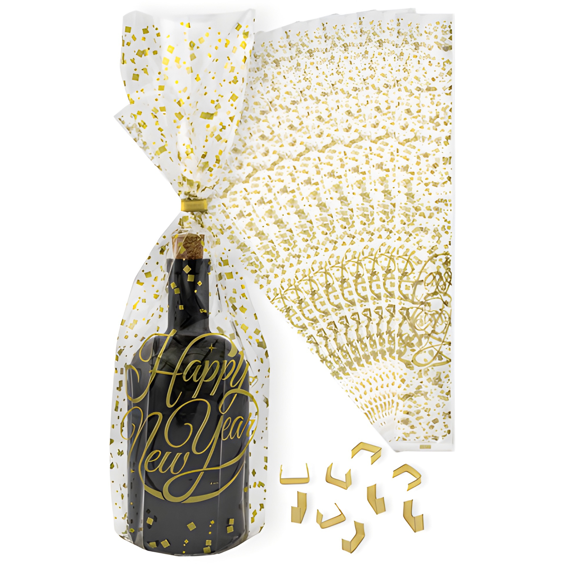 Diamantbeutel 'Happy New Year' 50 x 420 mm, Ø 95 mm, 10 St. + Clips