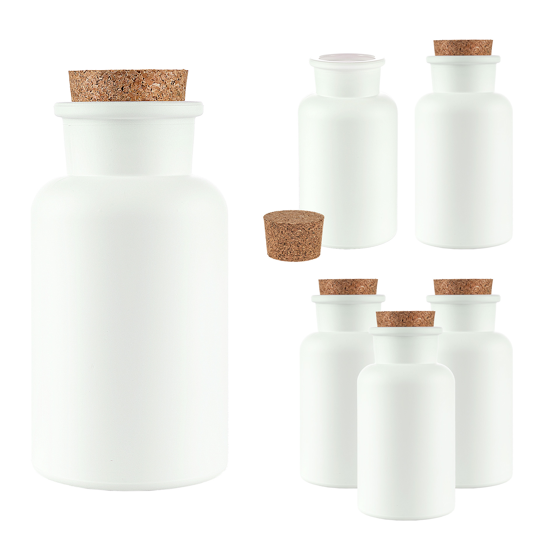 Korkenglas 300 ml weiß matt beschichtet, 6er Set
