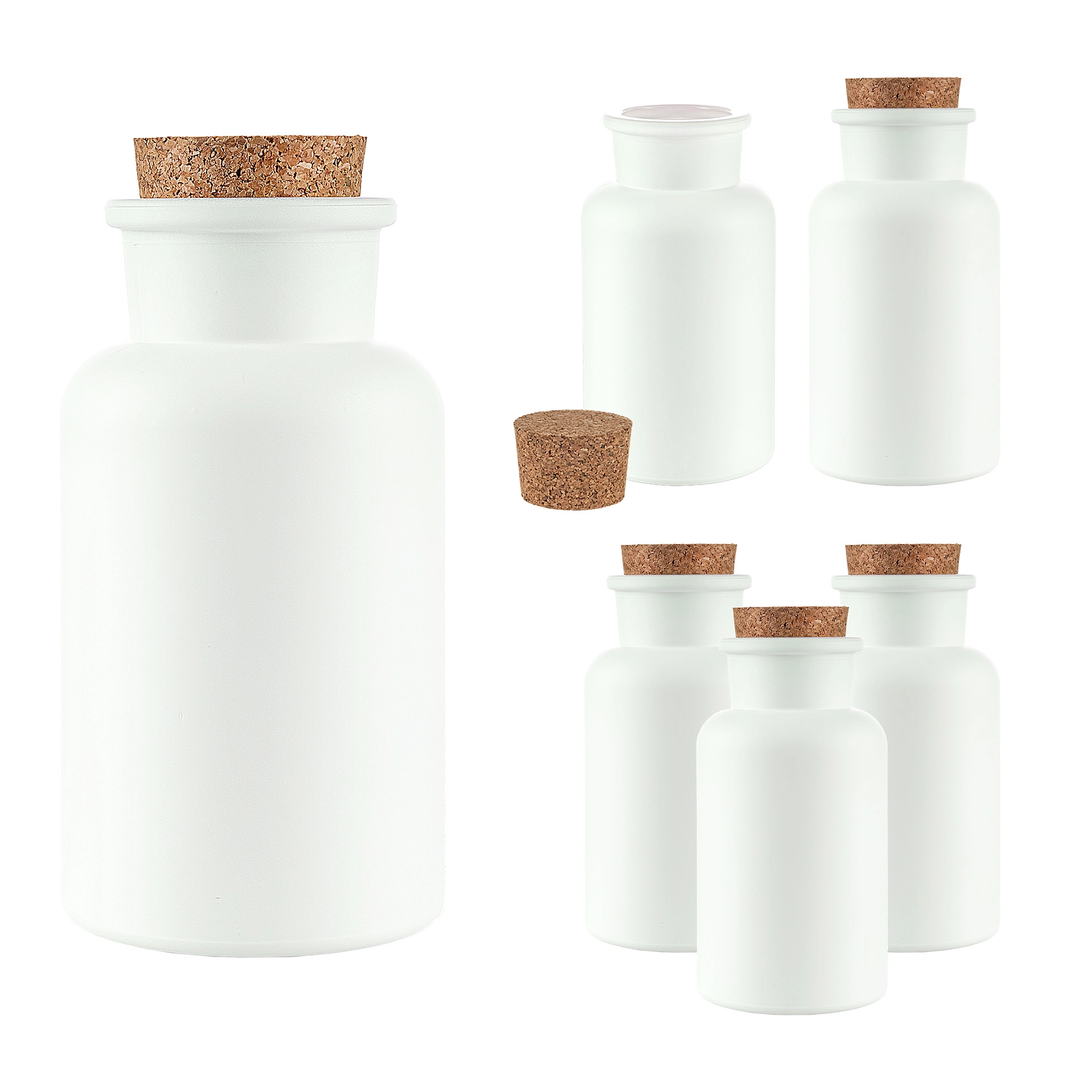 Korkenglas 300 ml weiß matt beschichtet, 6er Set