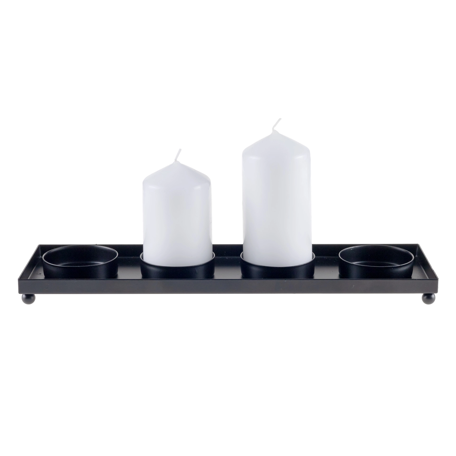 Kerzenhalter 4er auf Metalltablett, 28 x 8 cm