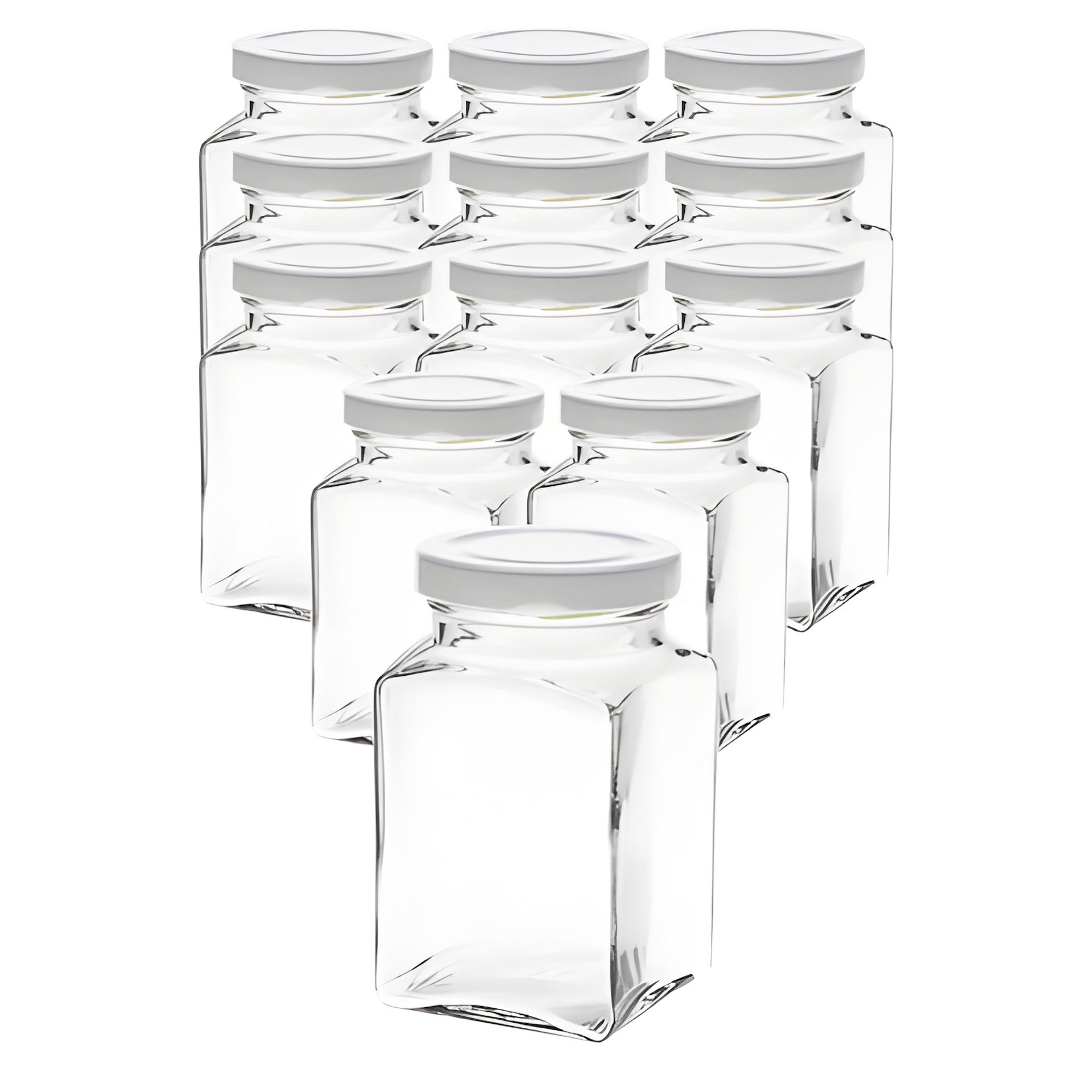 12er Set Quadratglas 260 ml mit Deckel weiß