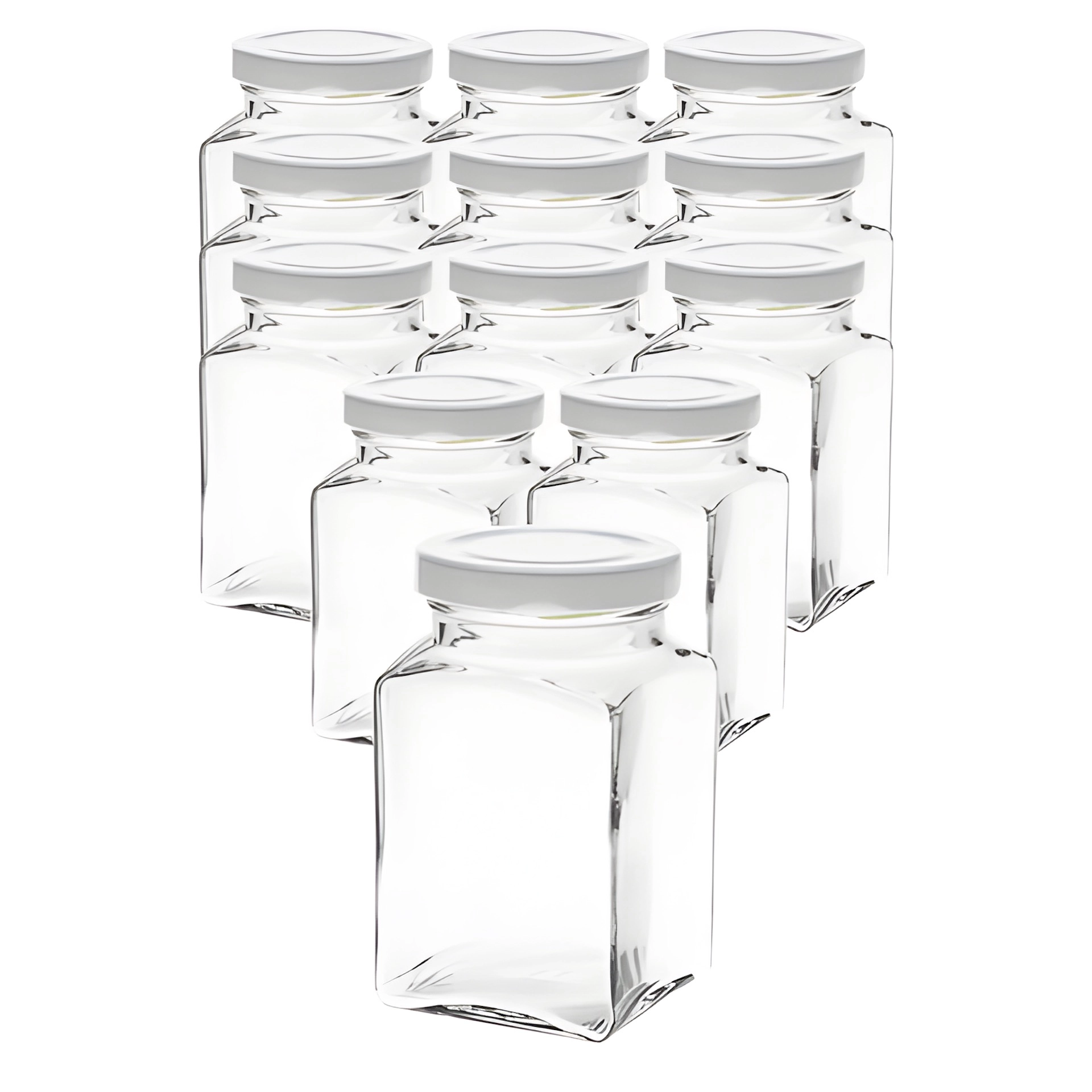12er Set Quadratglas 260 ml mit Deckel weiß