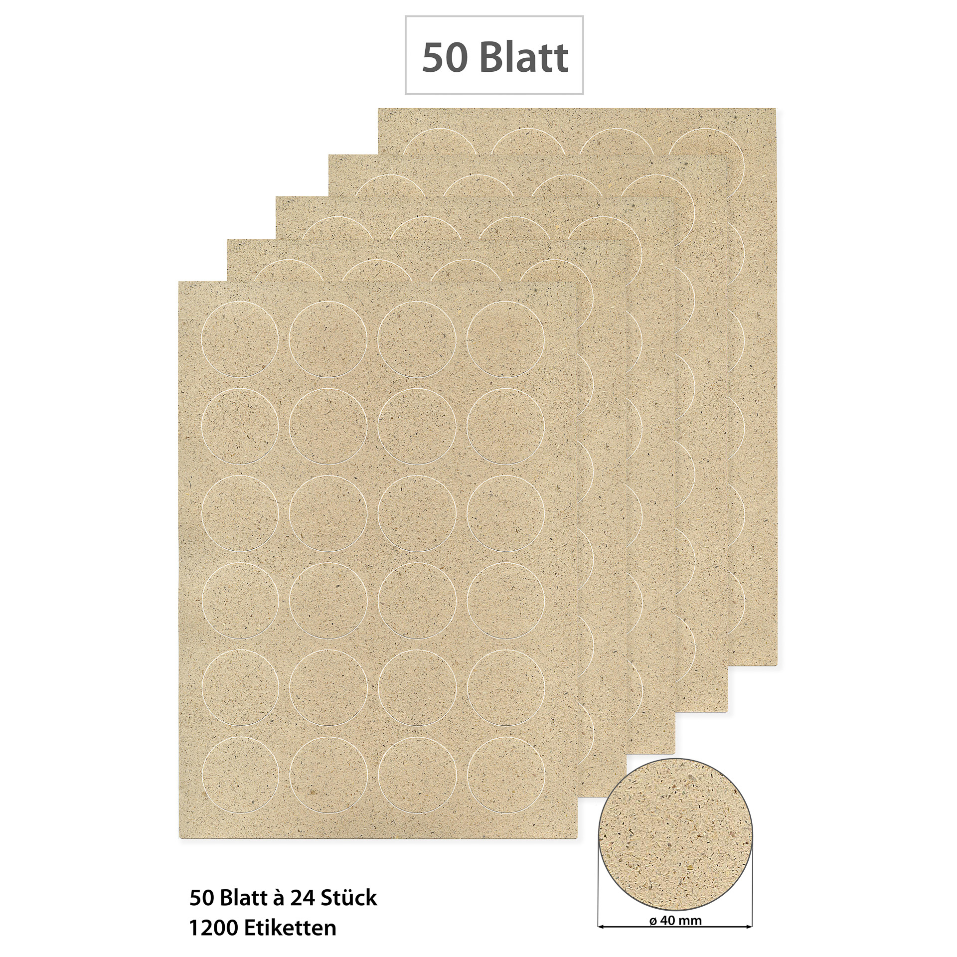 Grasetiketten rund 40 mm, 50 Blatt A4, 1200 Stück