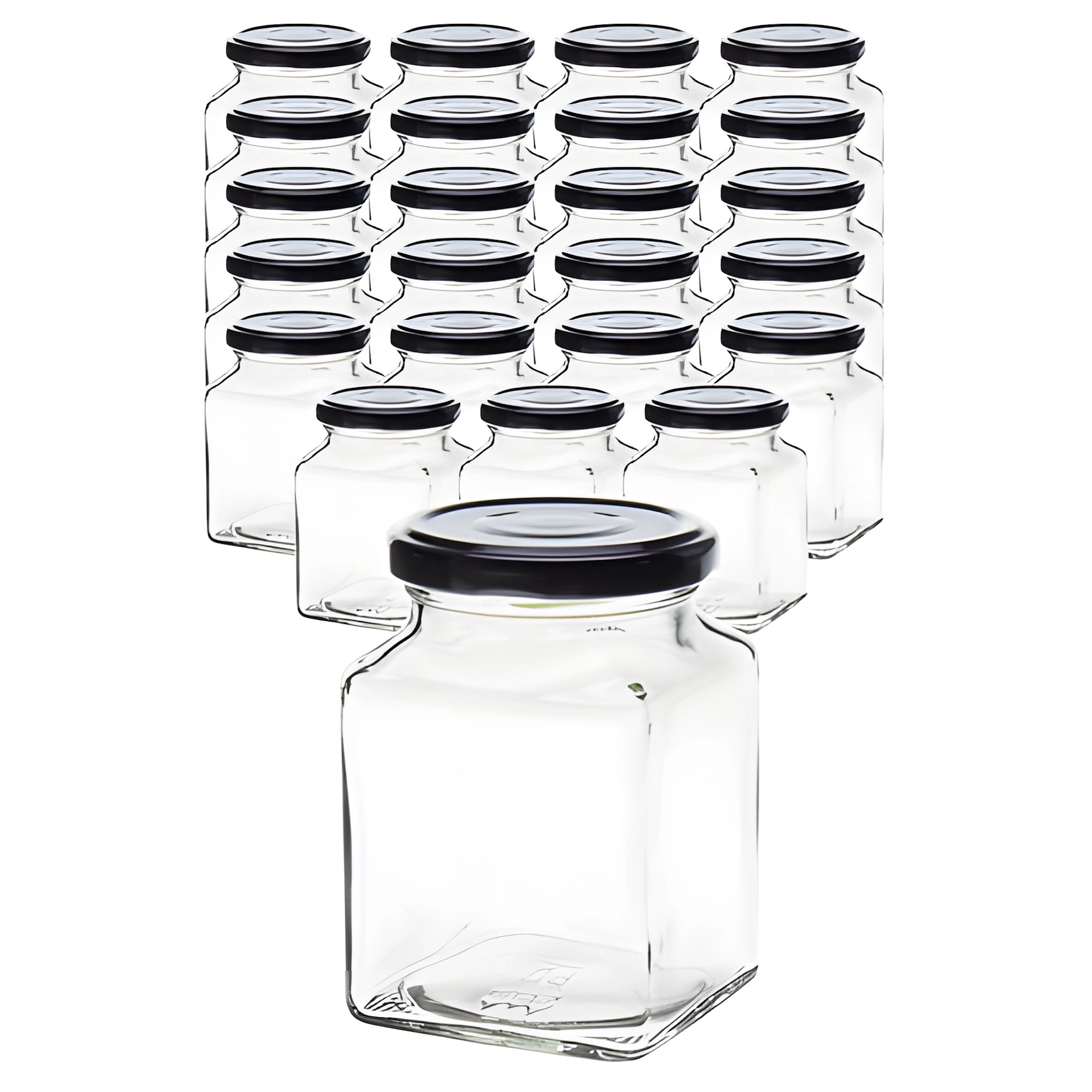 24er Set Quadratglas 314 ml mit Deckel schwarz