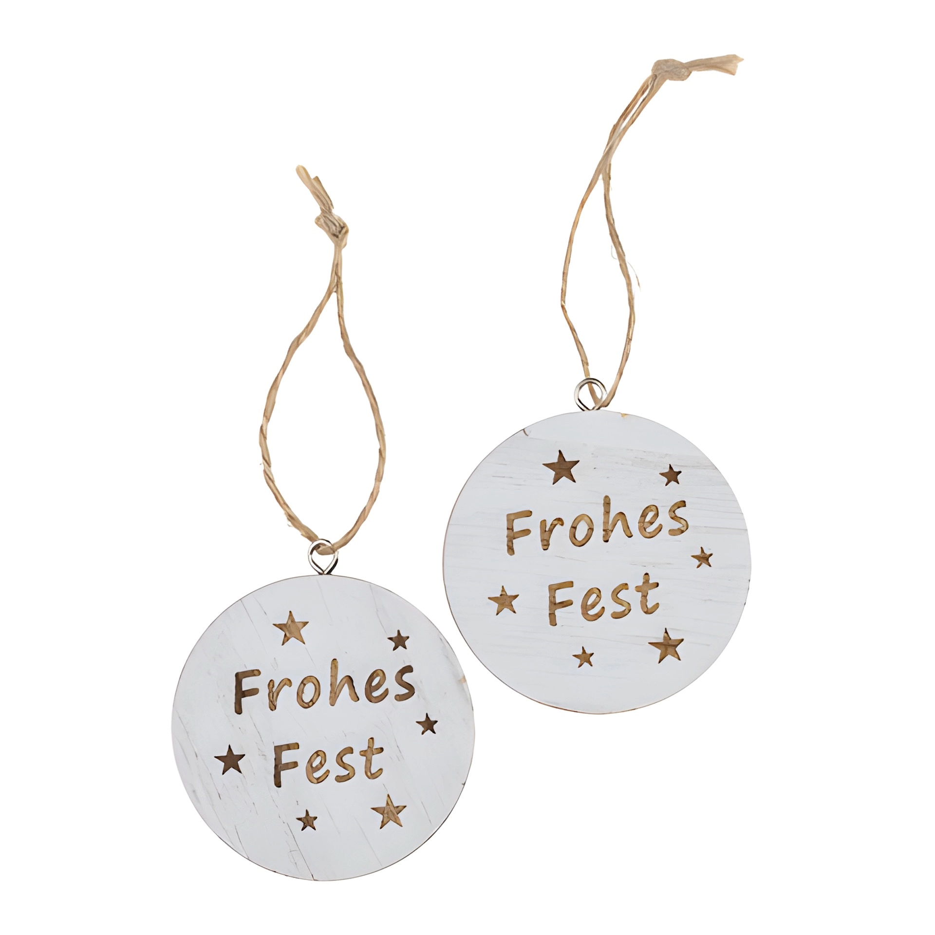 Holzanhänger 'Frohes Fest', 6 cm weiß, 2 Stück