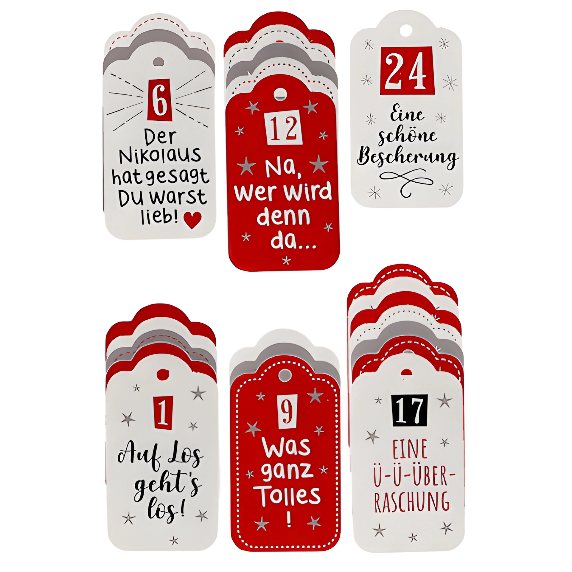Adventskalender-Anhänger mit Sprüchen, 24 Stück
