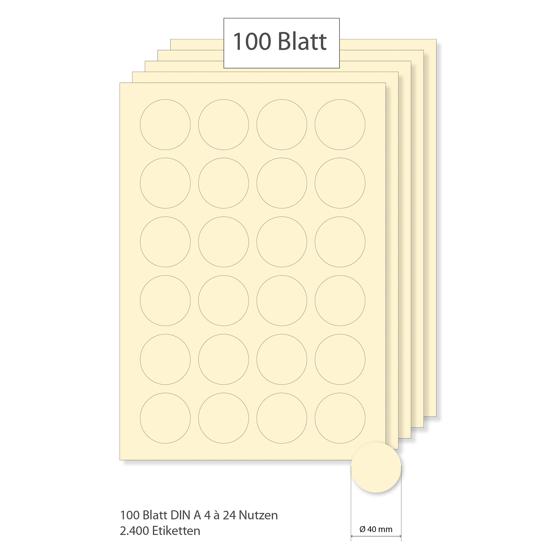 Etiketten rund 40 mm creme - 100 Blatt A4