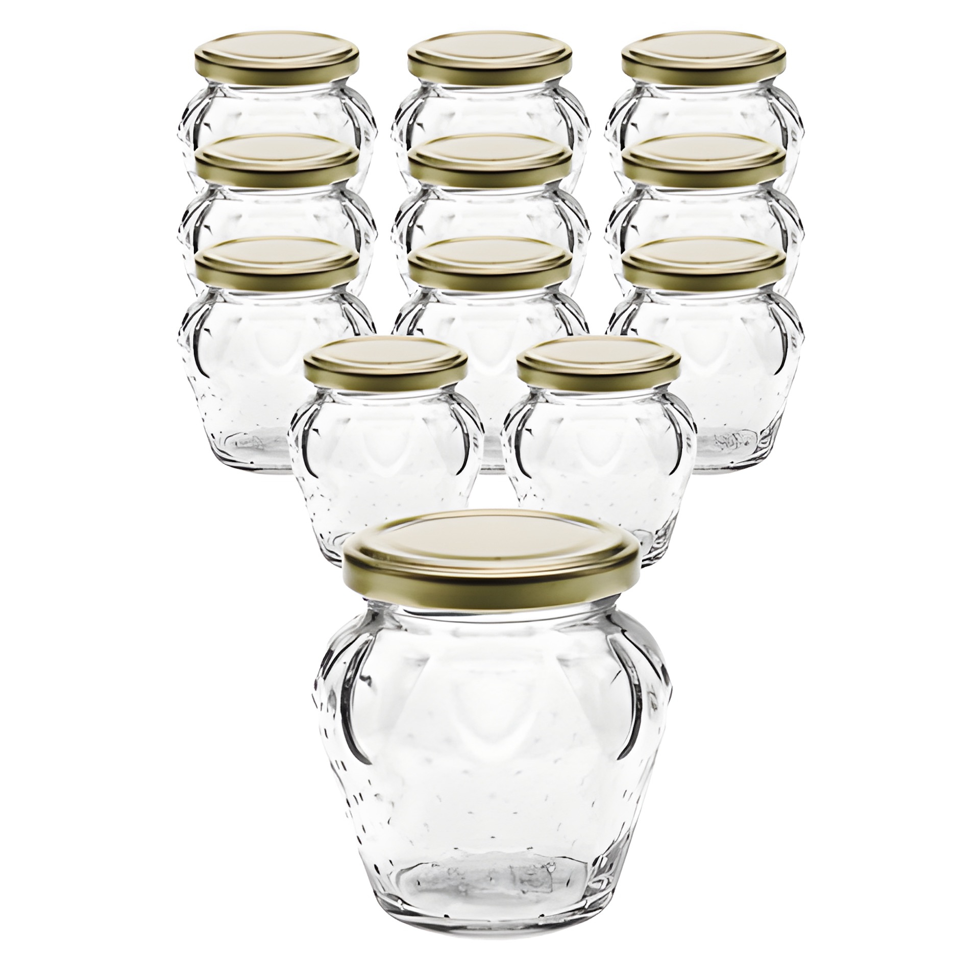 12er Set Erdbeerglas 230 ml mit Deckel gold