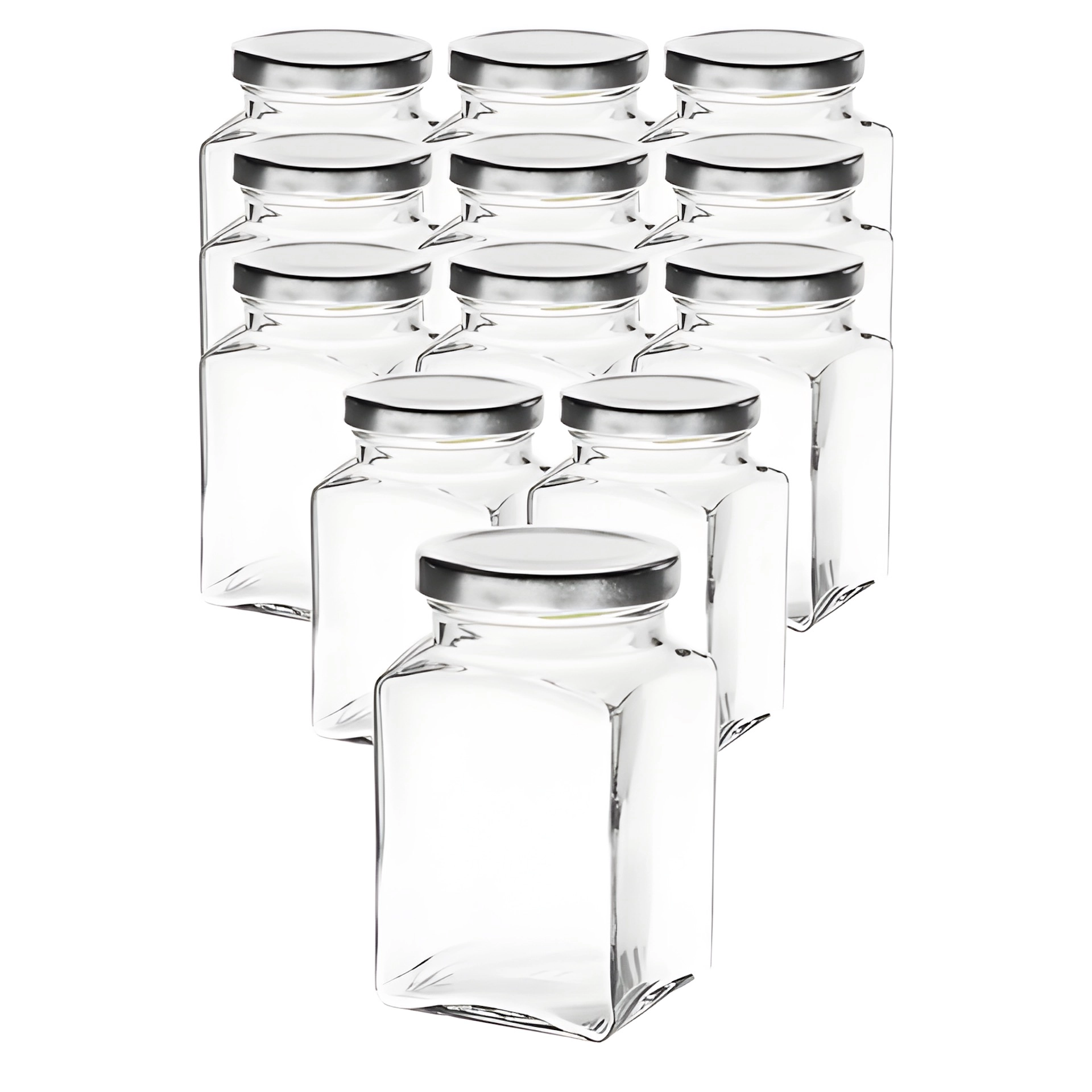 12er Set Quadratglas 260 ml mit Deckel silber