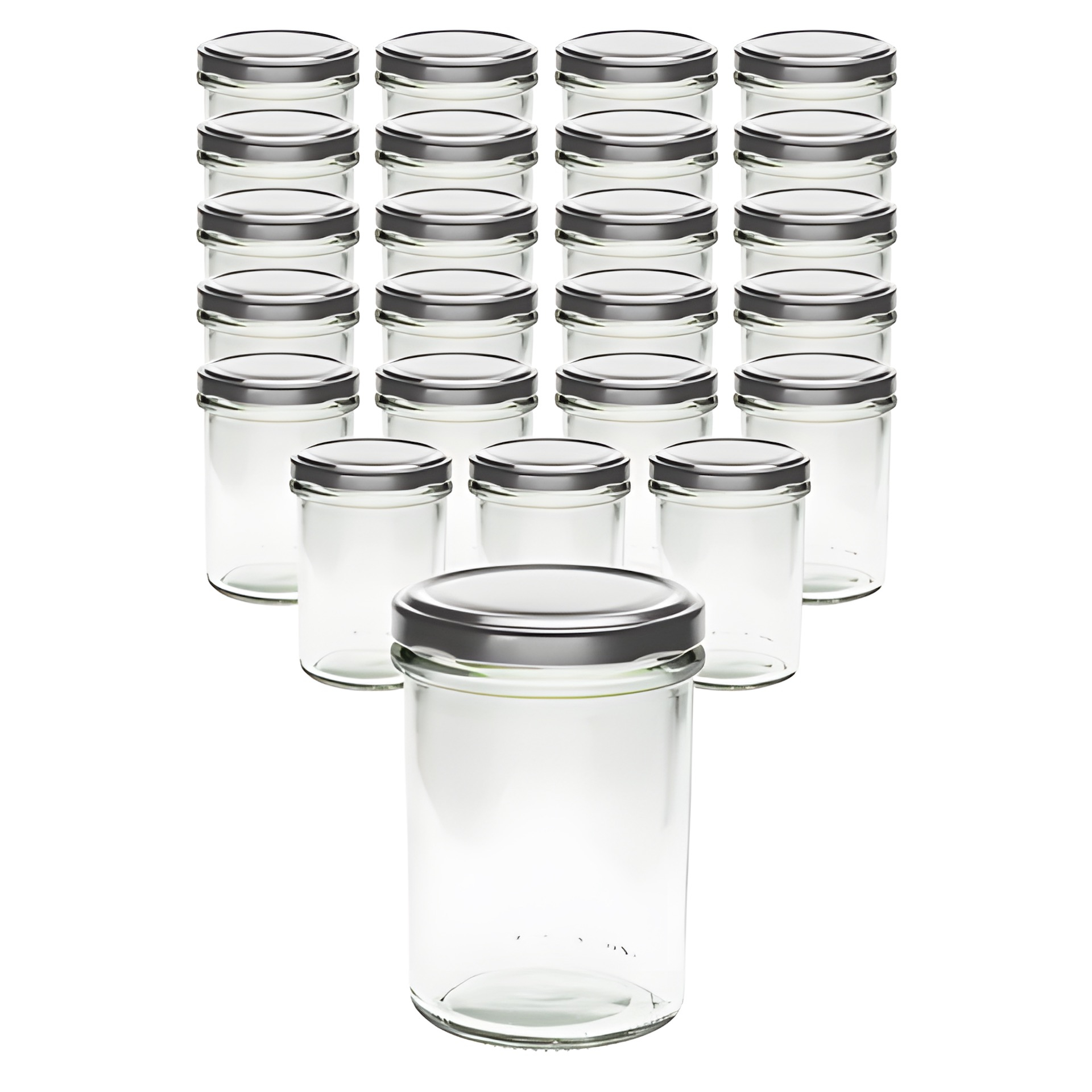 24er Set Sturzglas 230 ml hoch mit Deckel silber