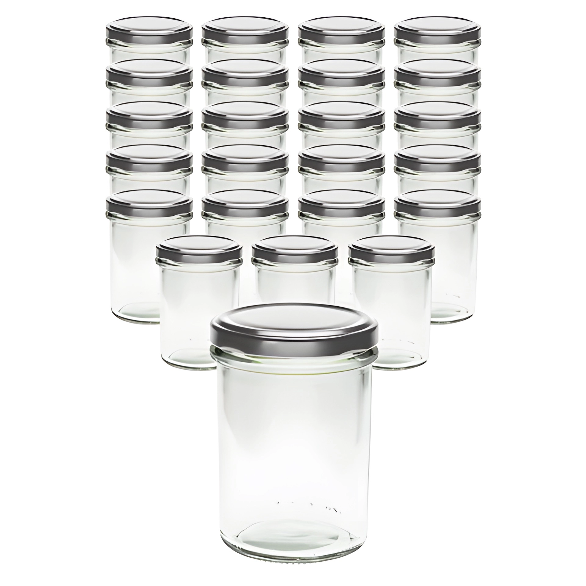 24er Set Sturzglas 230 ml hoch mit Deckel silber