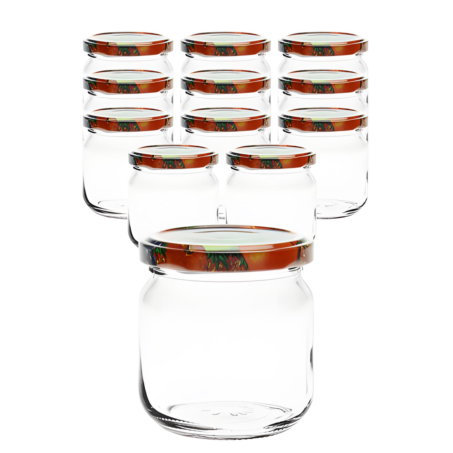 12er Set Rundglas 212 ml nieder mit Deckel Obstdekor