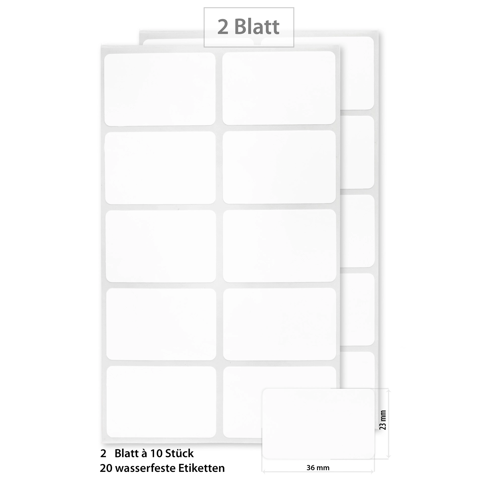 Etiketten 'Weiß 36 x 23 mm', wasserfest, 20 Stück