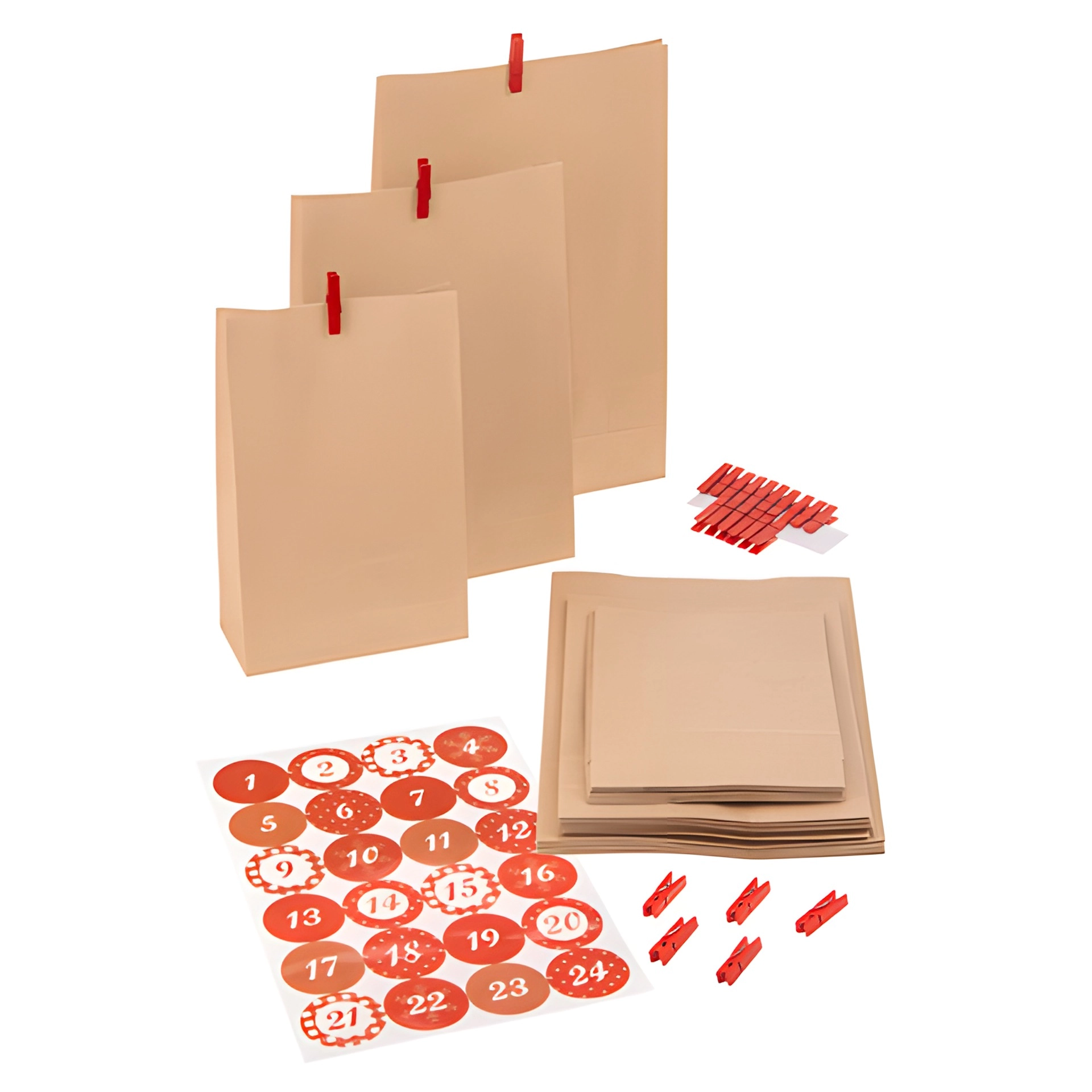 Adventskalender Bastelset 'Natur/Rot', 72-teilig