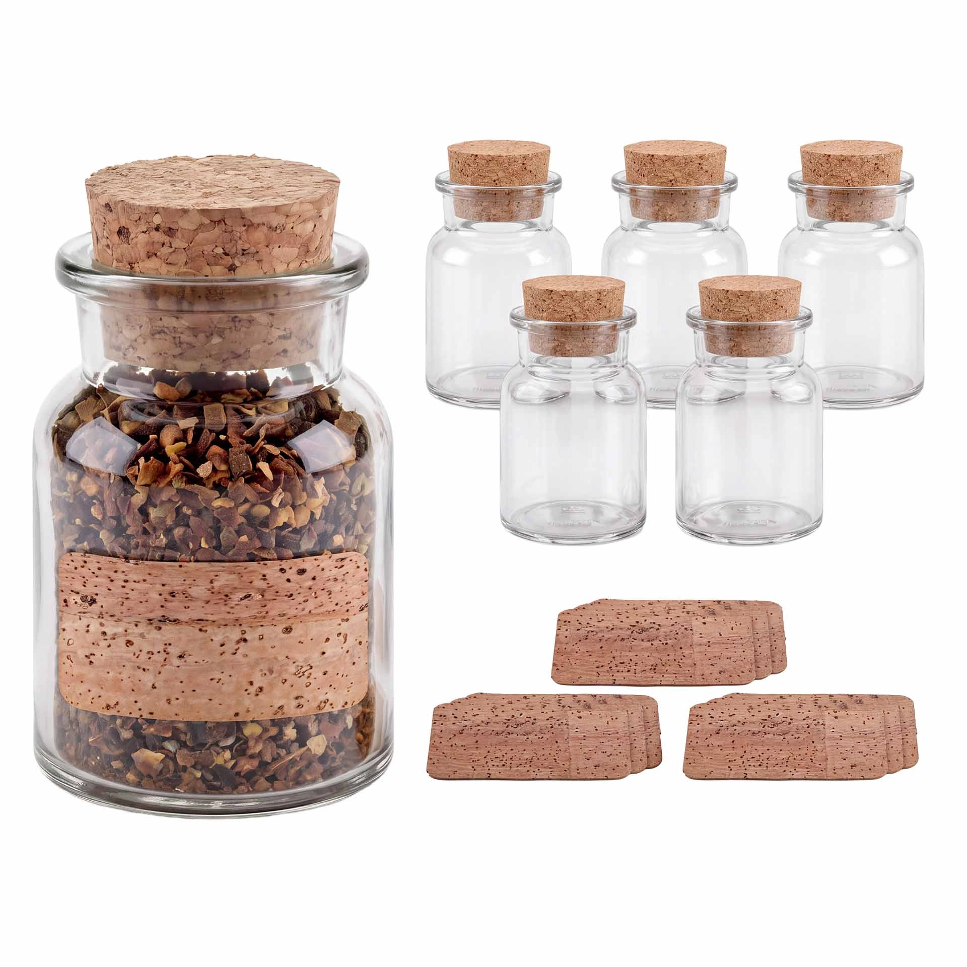 Korkenglas 150 ml mit Kork Etiketten, 6er Set