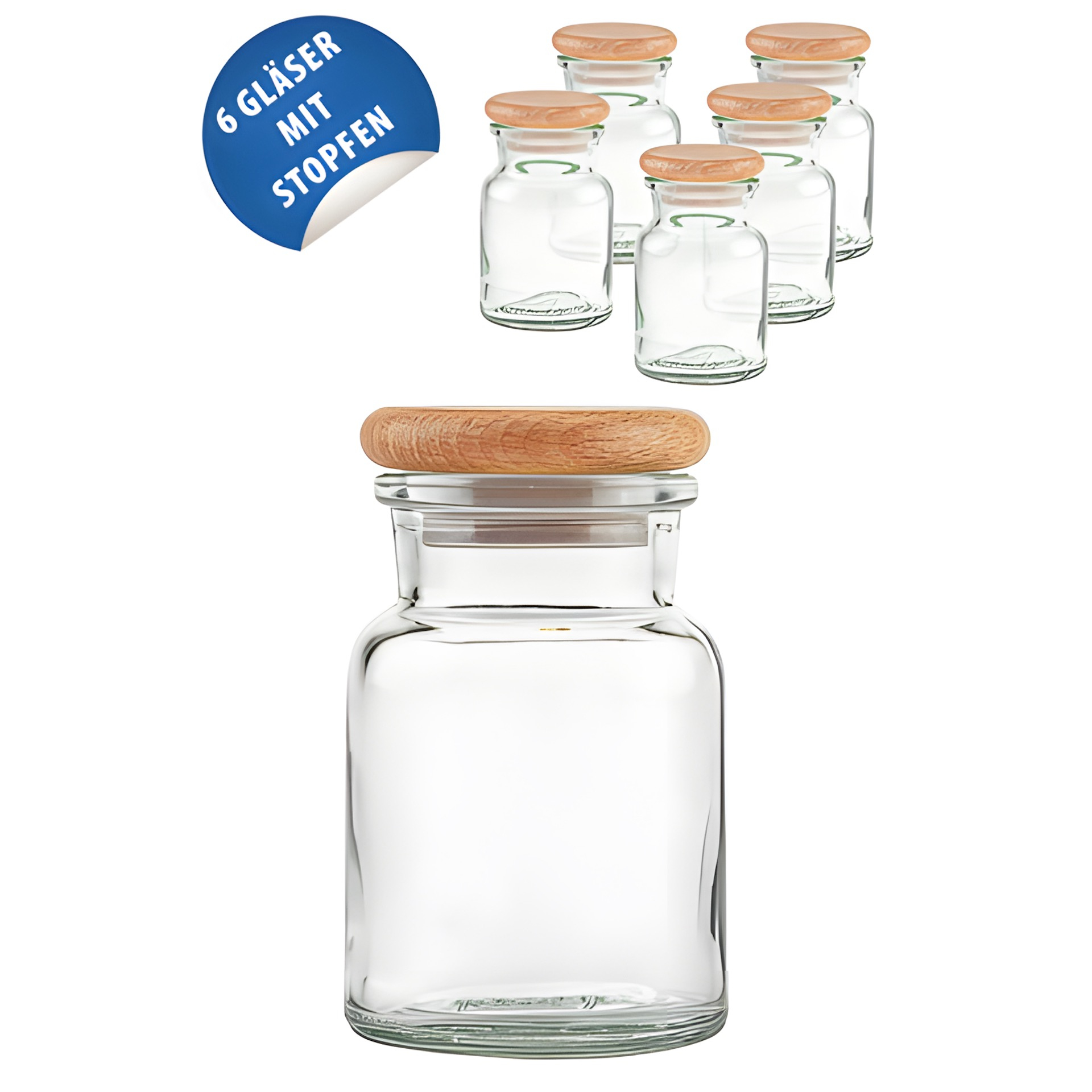 Korkenglas 150 ml mit Holzdeckel, 6er Set