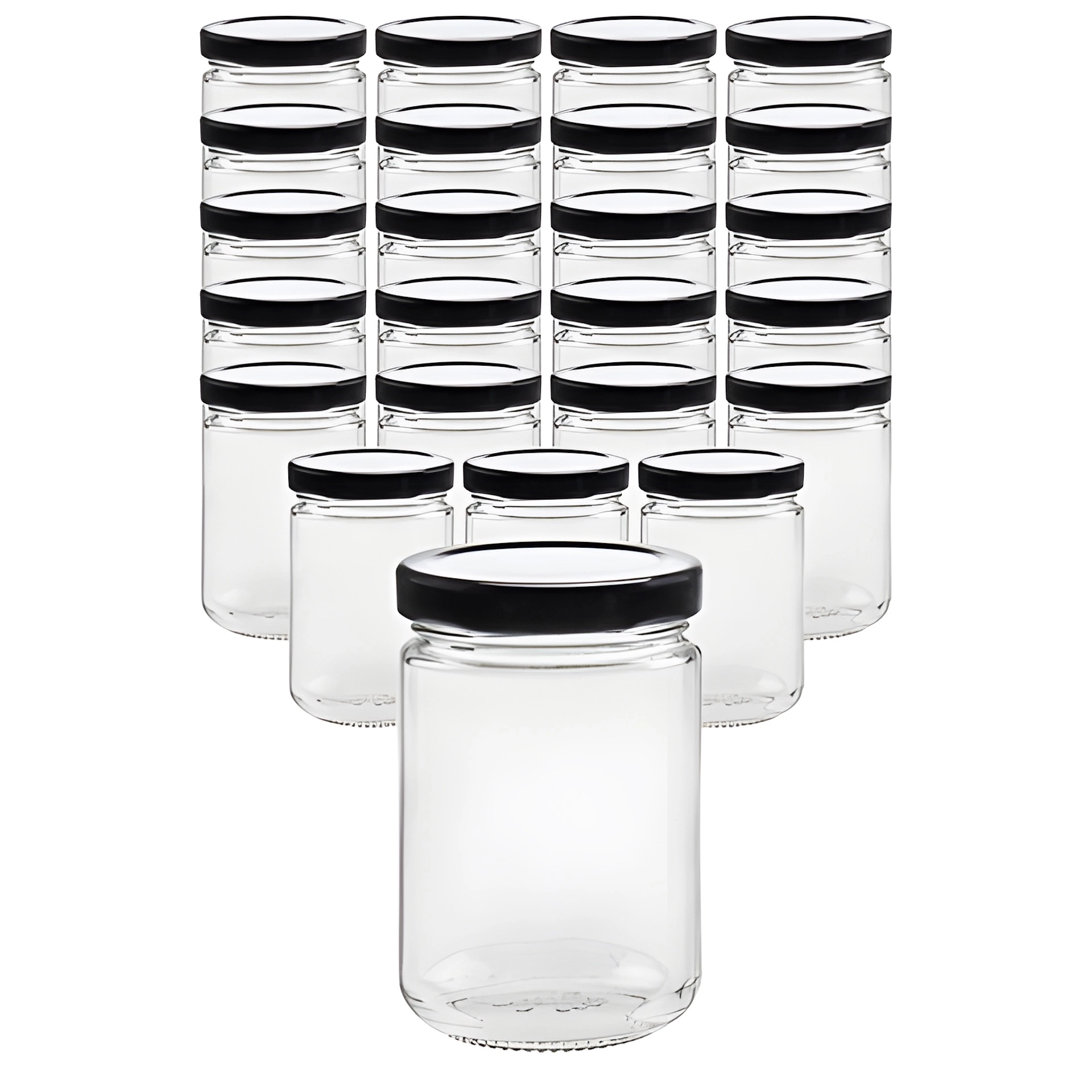 Rundglas mit Deckel schwarz, 24er Set, 159 ml, Schwarz, Twist-Off