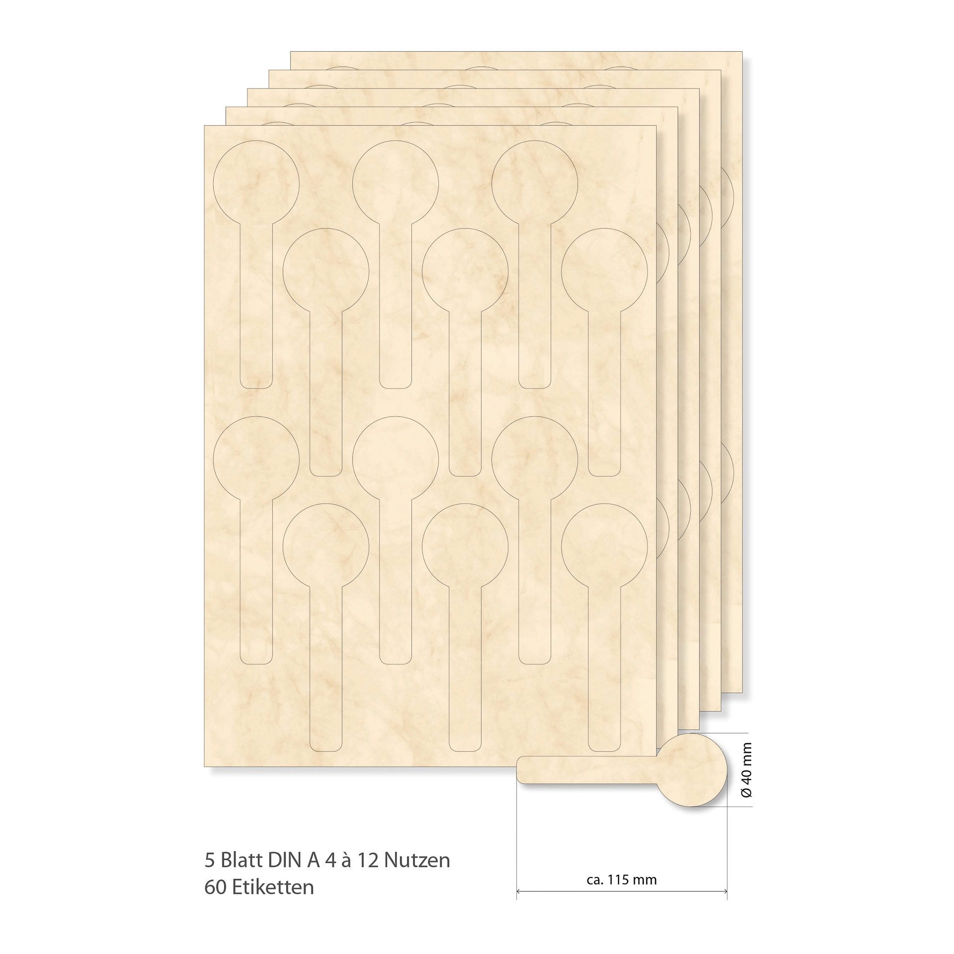 Siegeletiketten beige marmoriert -  5 Blatt A4