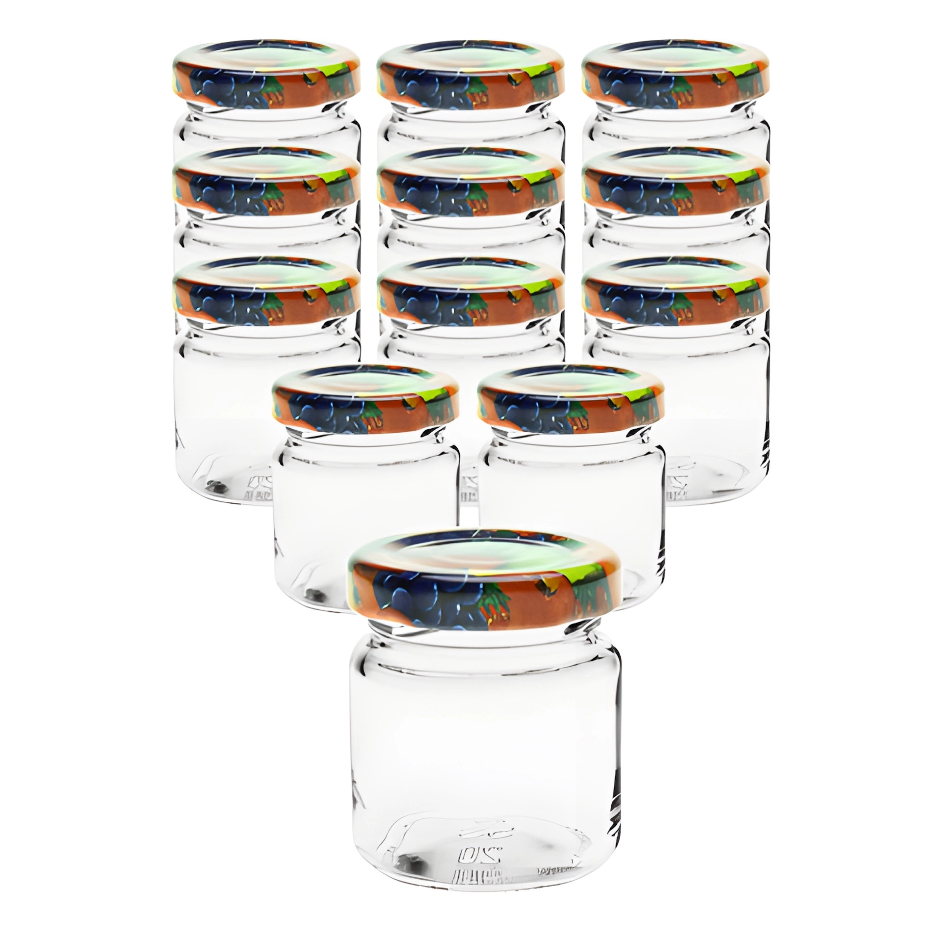 Rundglas mit Deckel Obstdekor, 12er Set, 53 ml, 40 ml, Twist-Off, Einmachglas