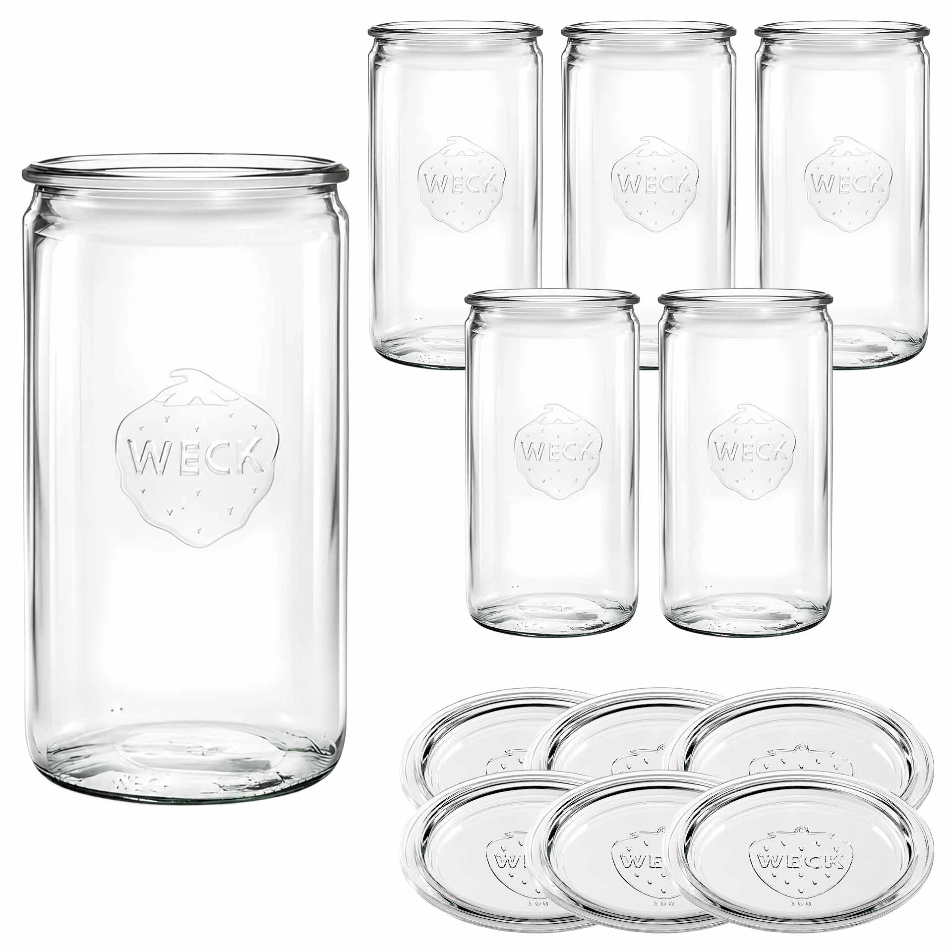 WECK-Zylinderglas 1590 ml mit Glasdeckel, 6 Stück