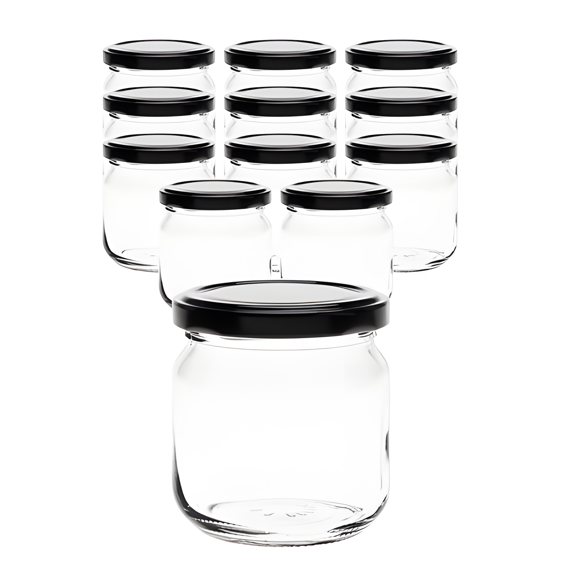 12er Set Rundglas 212 ml nieder mit Deckel schwarz