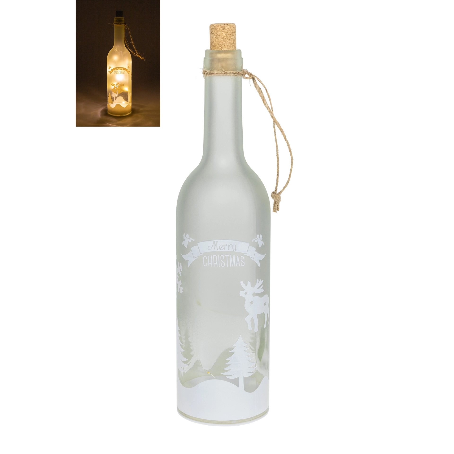 Deko-Flaschenlampe 'Rentierschlitten' 30 cm, 10 LEDs