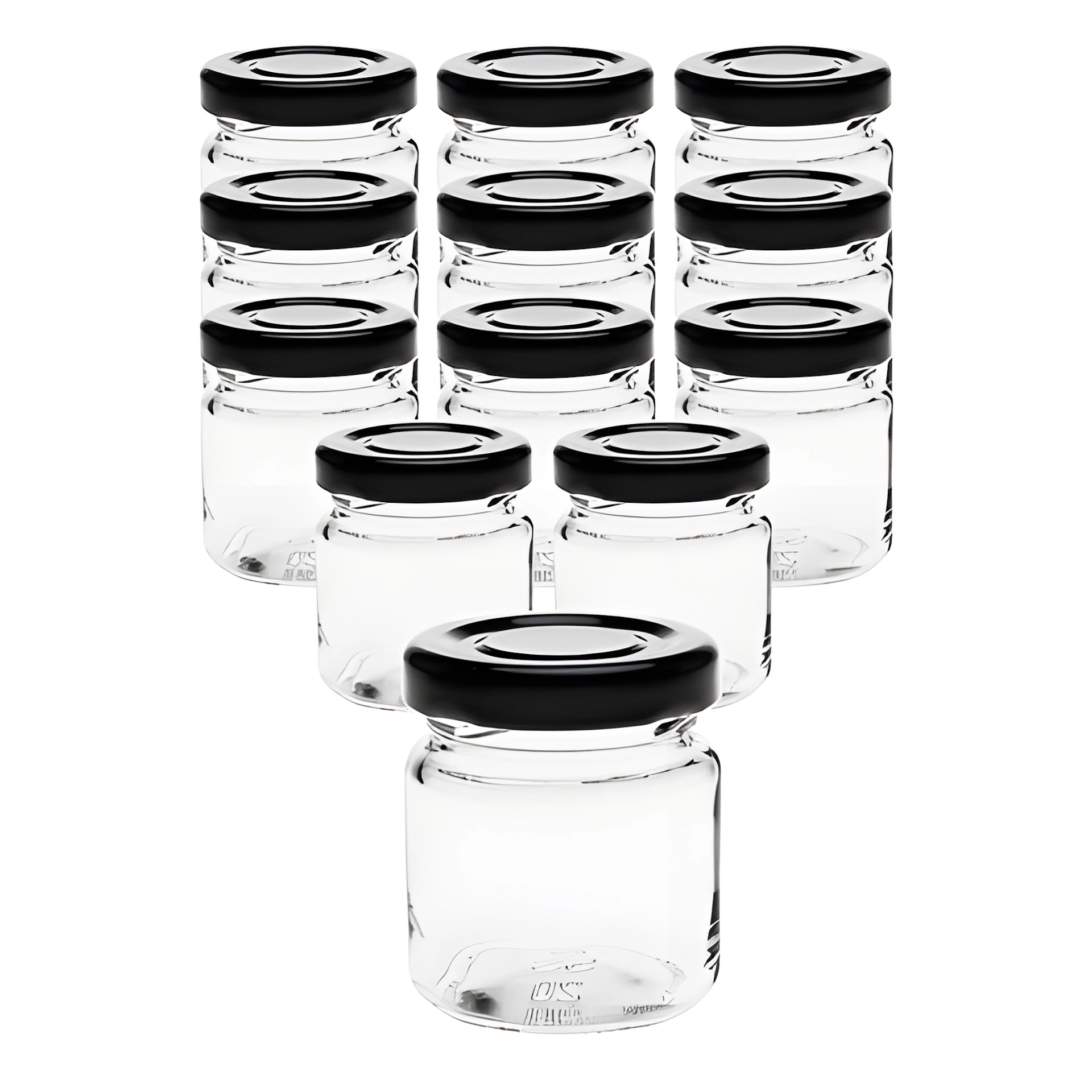 Rundglas mit Deckel schwarz, 12er Set, 53 ml, 40 ml, Schwarz, Twist-Off, Einmachglas