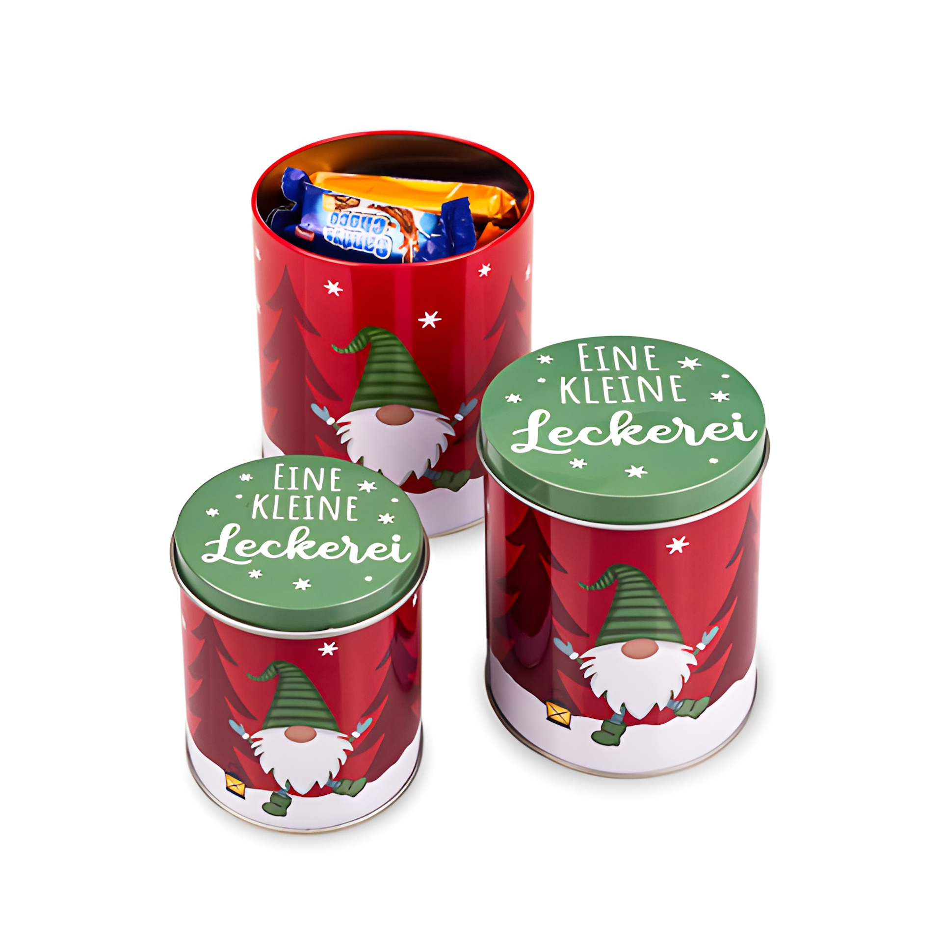 Weihnachtsdose 'Wichtel' rot, 3er Set