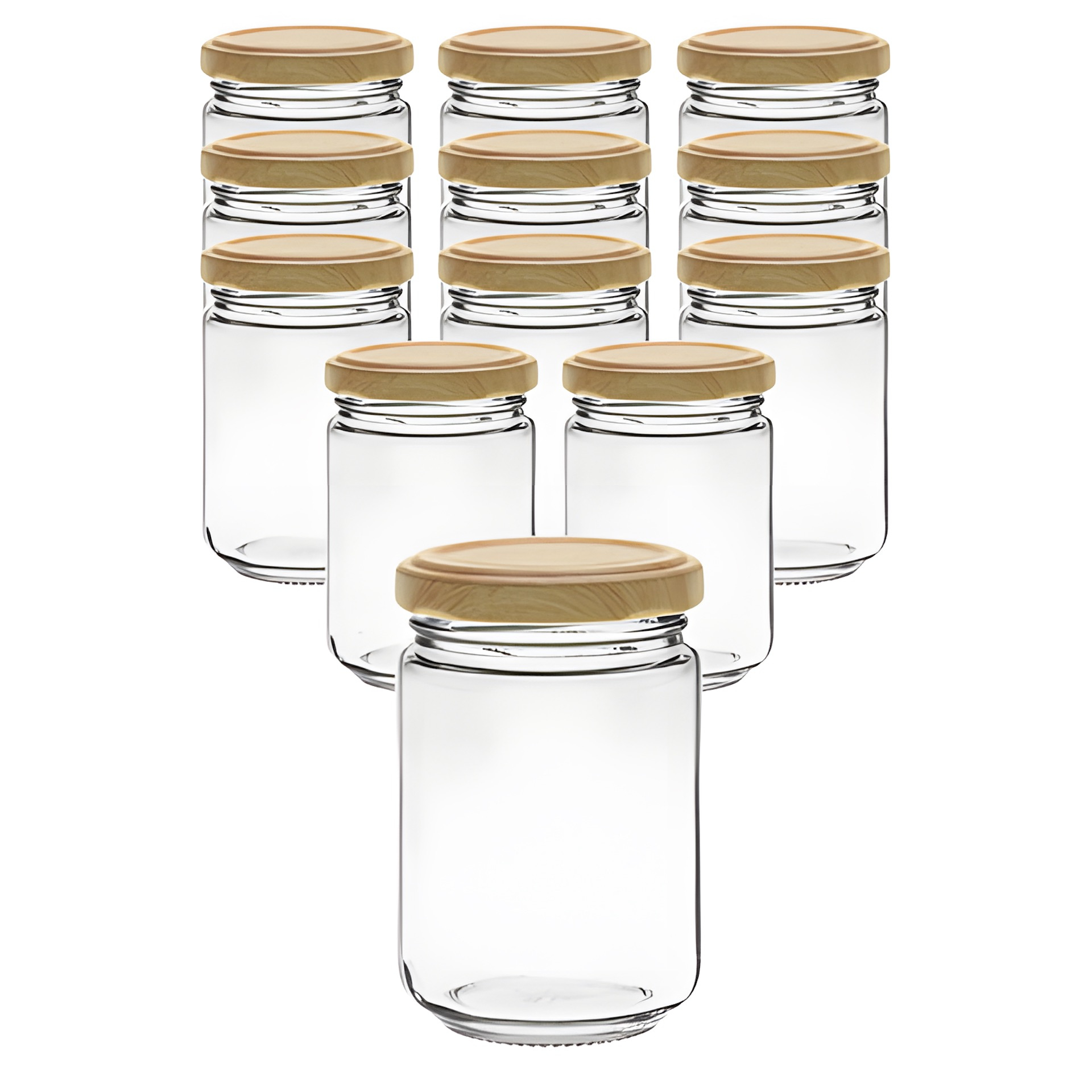 12er Set Rundglas 156 ml mit Deckel Holzdekor